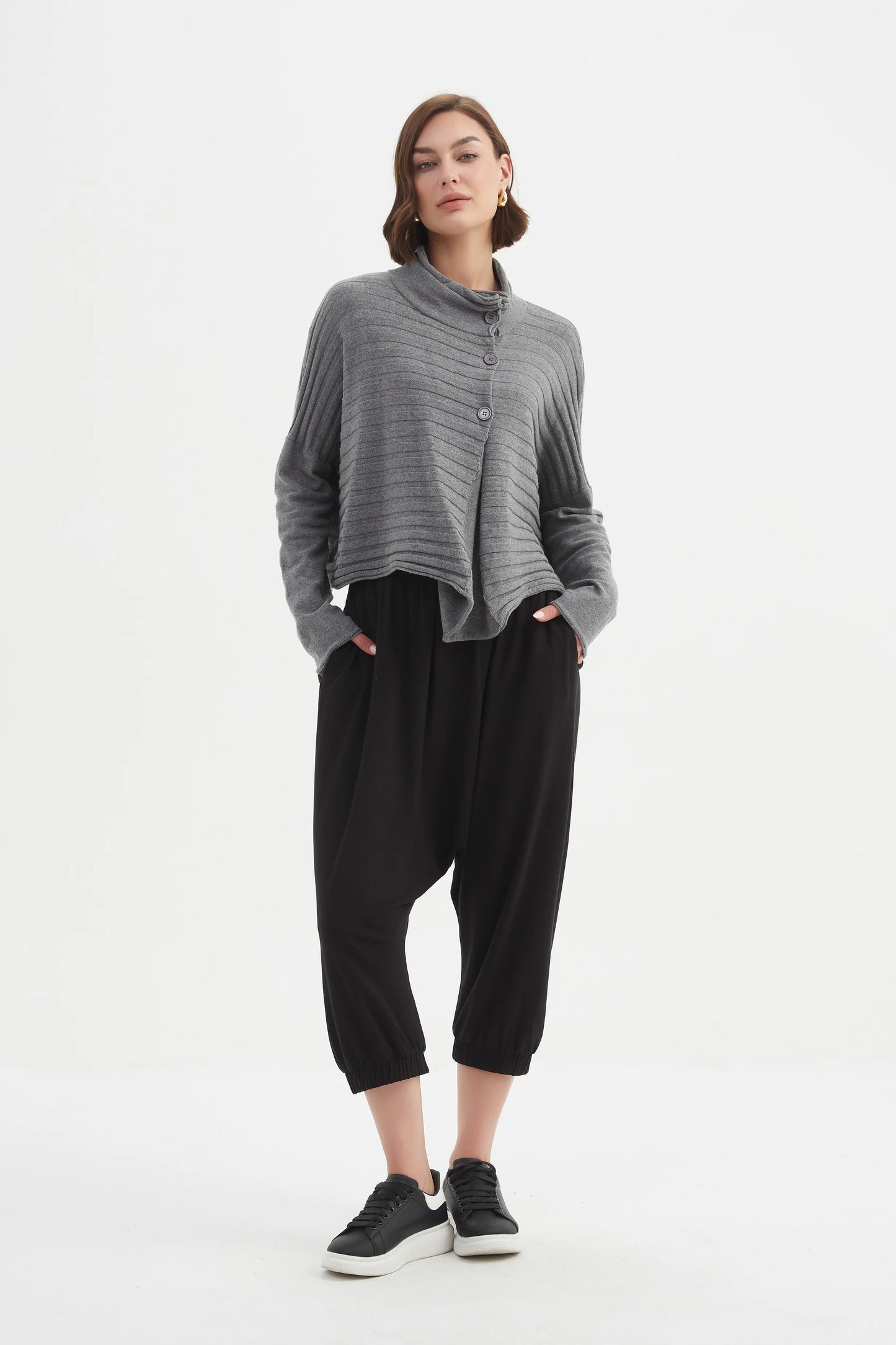 picture of Tirelli Cowl Neck Button Knit - Grey - Number Two - womens - fashion - clothing - Tirelli 4