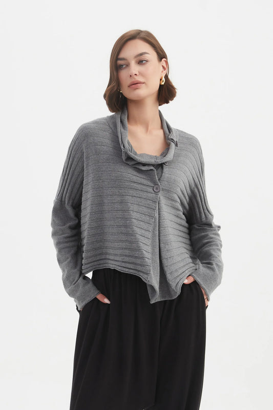 picture of Tirelli Cowl Neck Button Knit - Grey - Number Two - womens - fashion - clothing - Tirelli 1