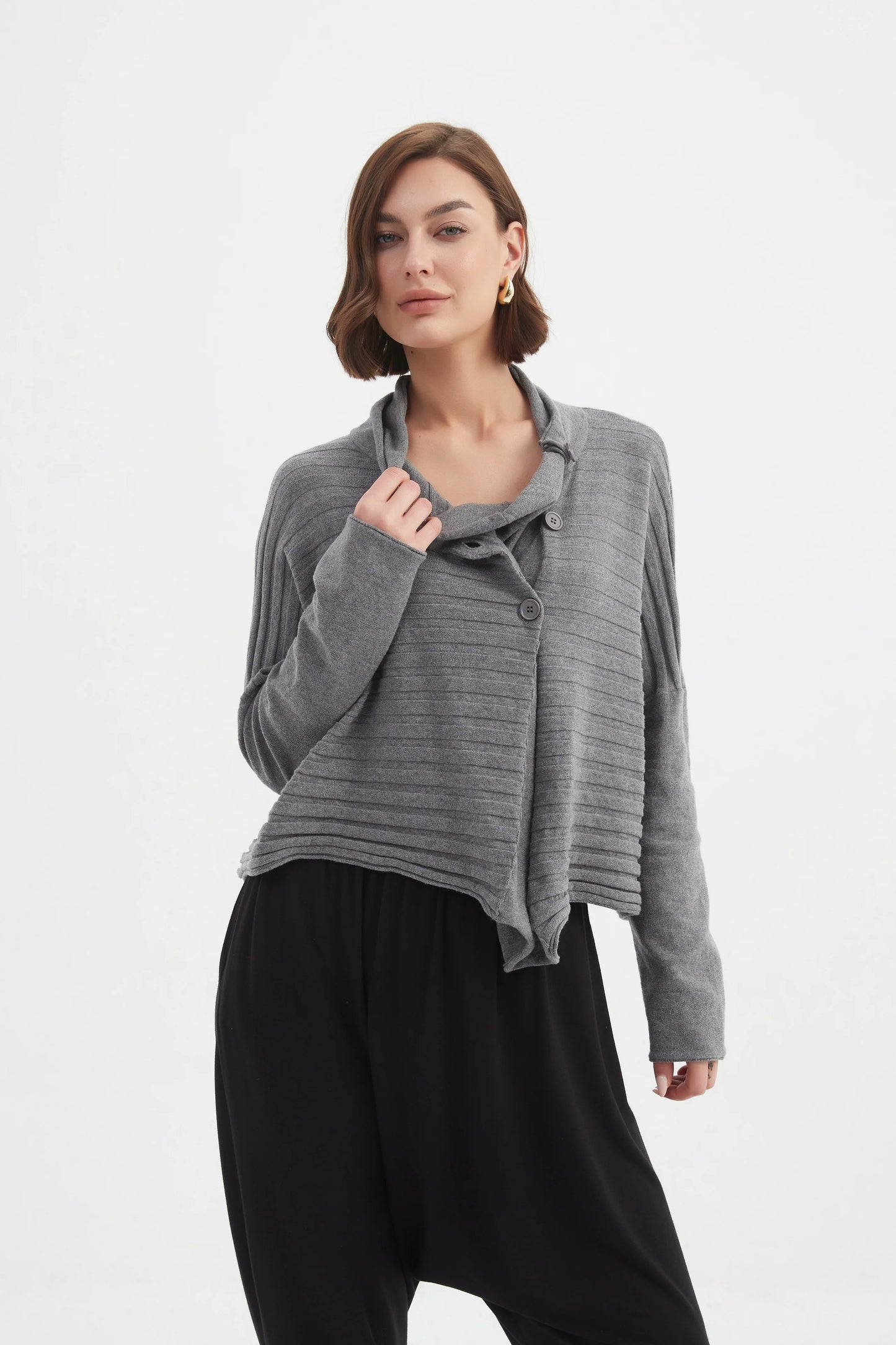 picture of Tirelli Cowl Neck Button Knit - Grey - Number Two - womens - fashion - clothing - Tirelli 2