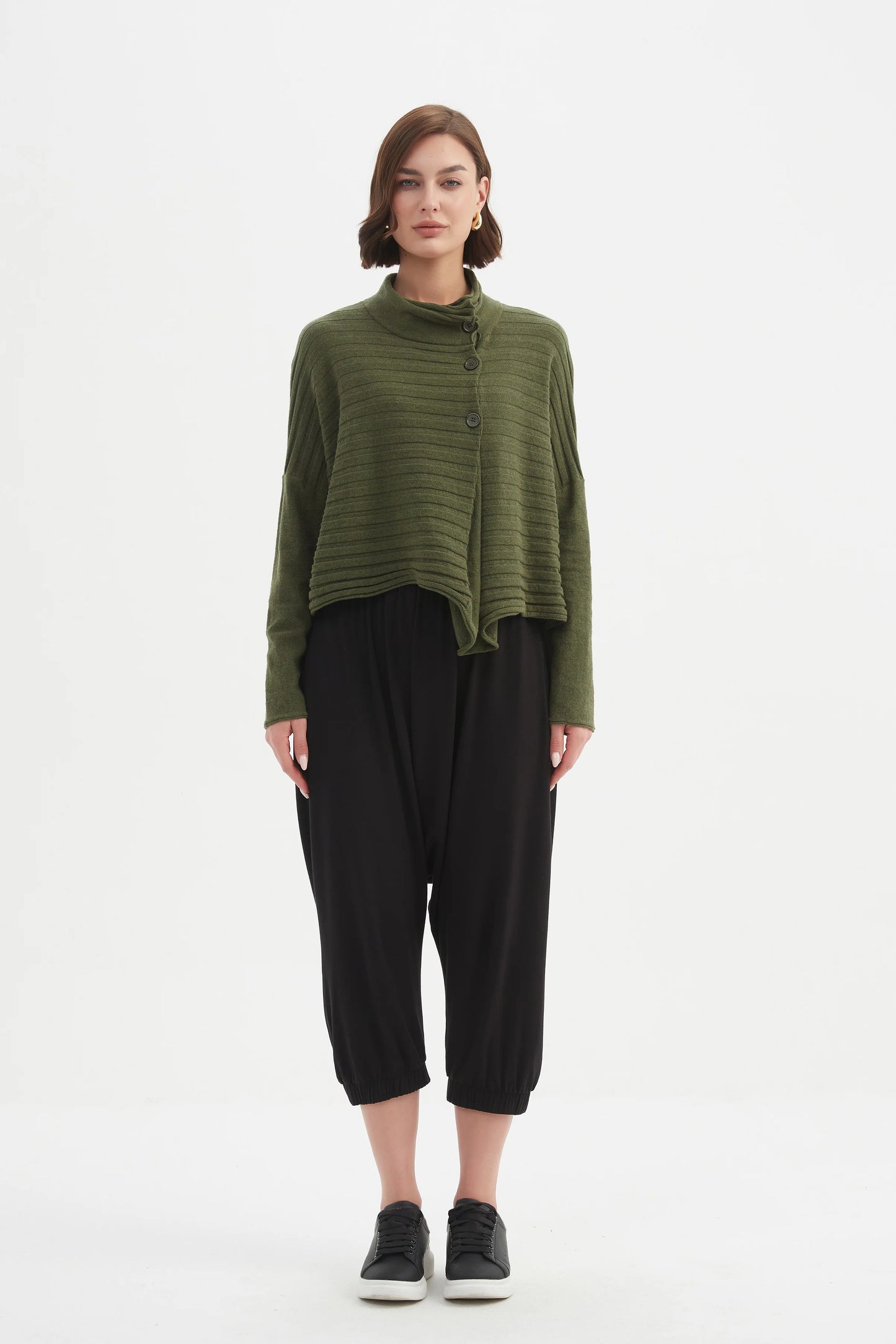 picture of Tirelli Cowl Neck Button Knit - Seaweed - Number Two - womens - fashion - clothing - Tirelli 4