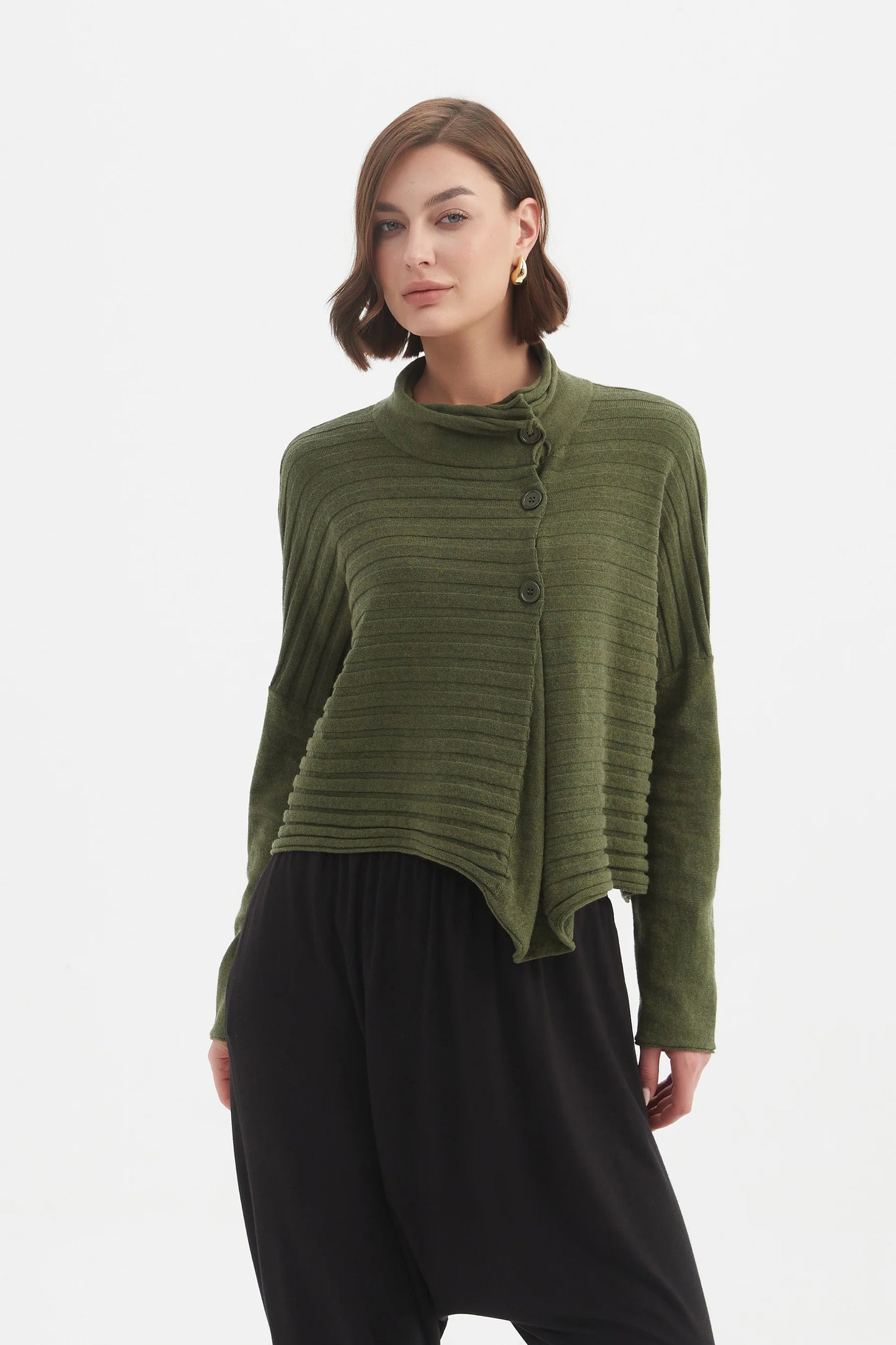 picture of Tirelli Cowl Neck Button Knit - Seaweed - Number Two - womens - fashion - clothing - Tirelli 2