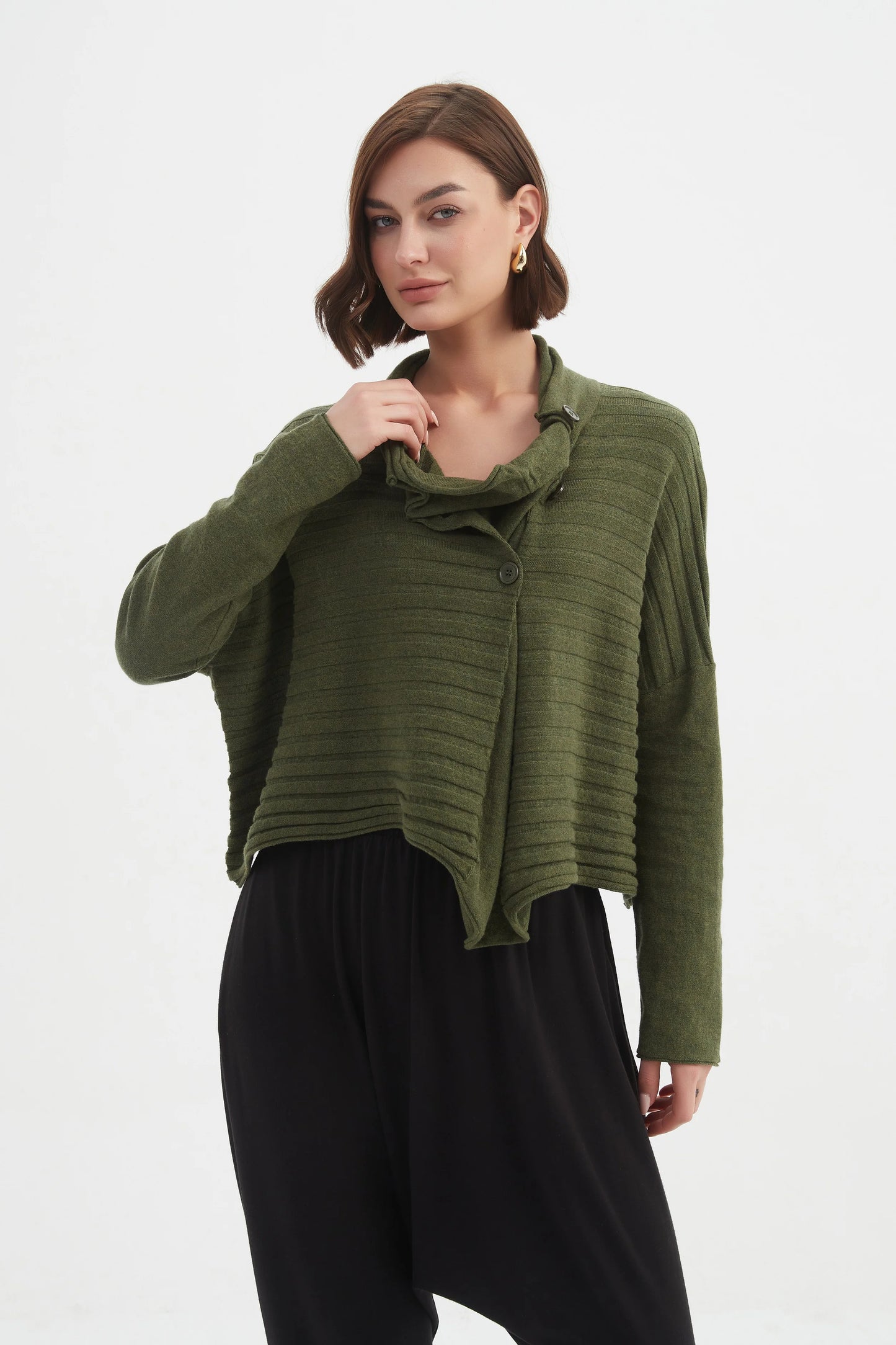 picture of Tirelli Cowl Neck Button Knit - Seaweed - Number Two - womens - fashion - clothing - Tirelli 3