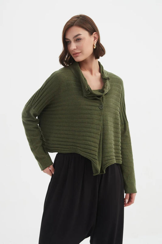picture of Tirelli Cowl Neck Button Knit - Seaweed - Number Two - womens - fashion - clothing - Tirelli 1