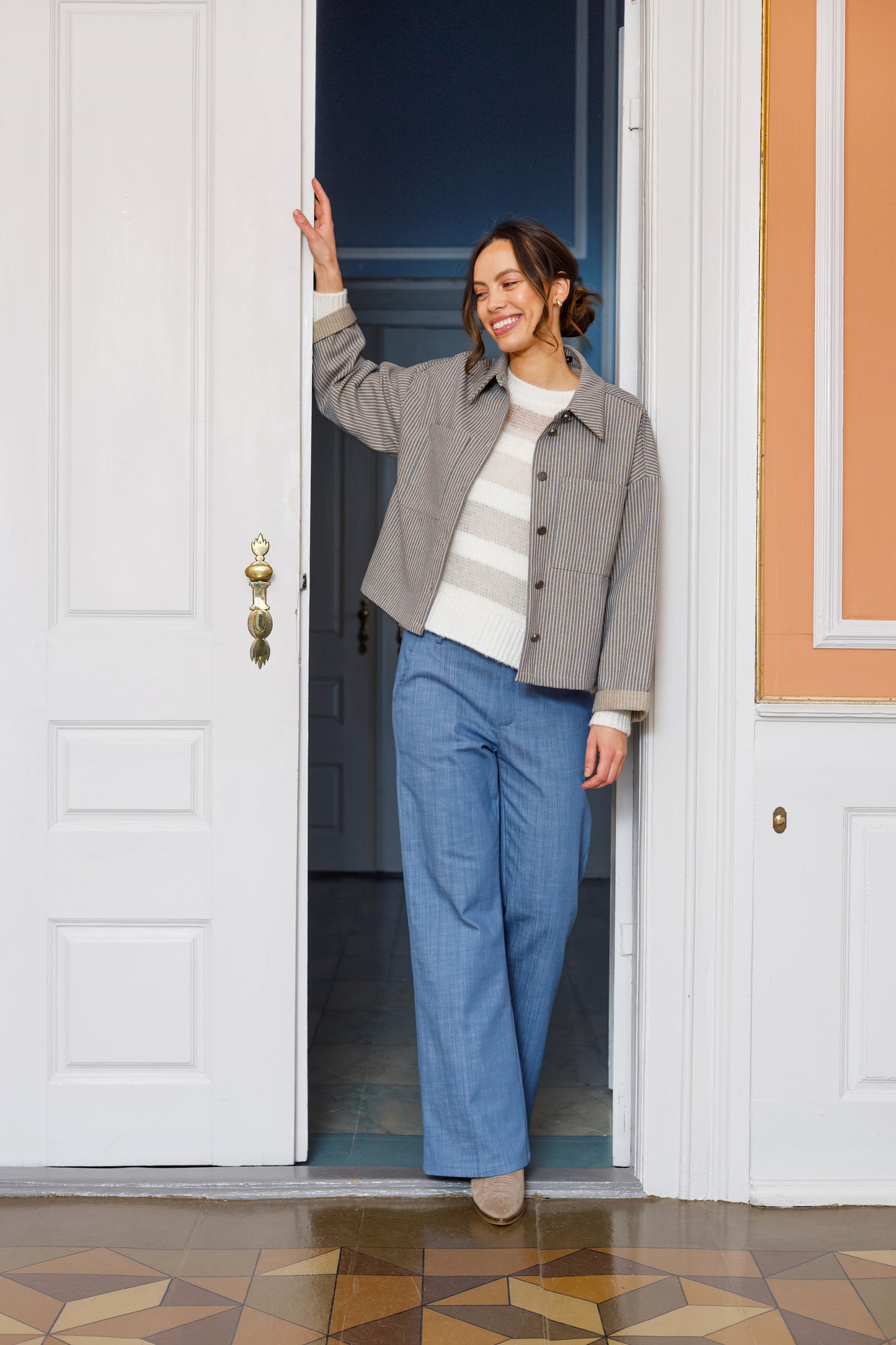 Black Colour ROSS Short Jacket - Blue Stripe