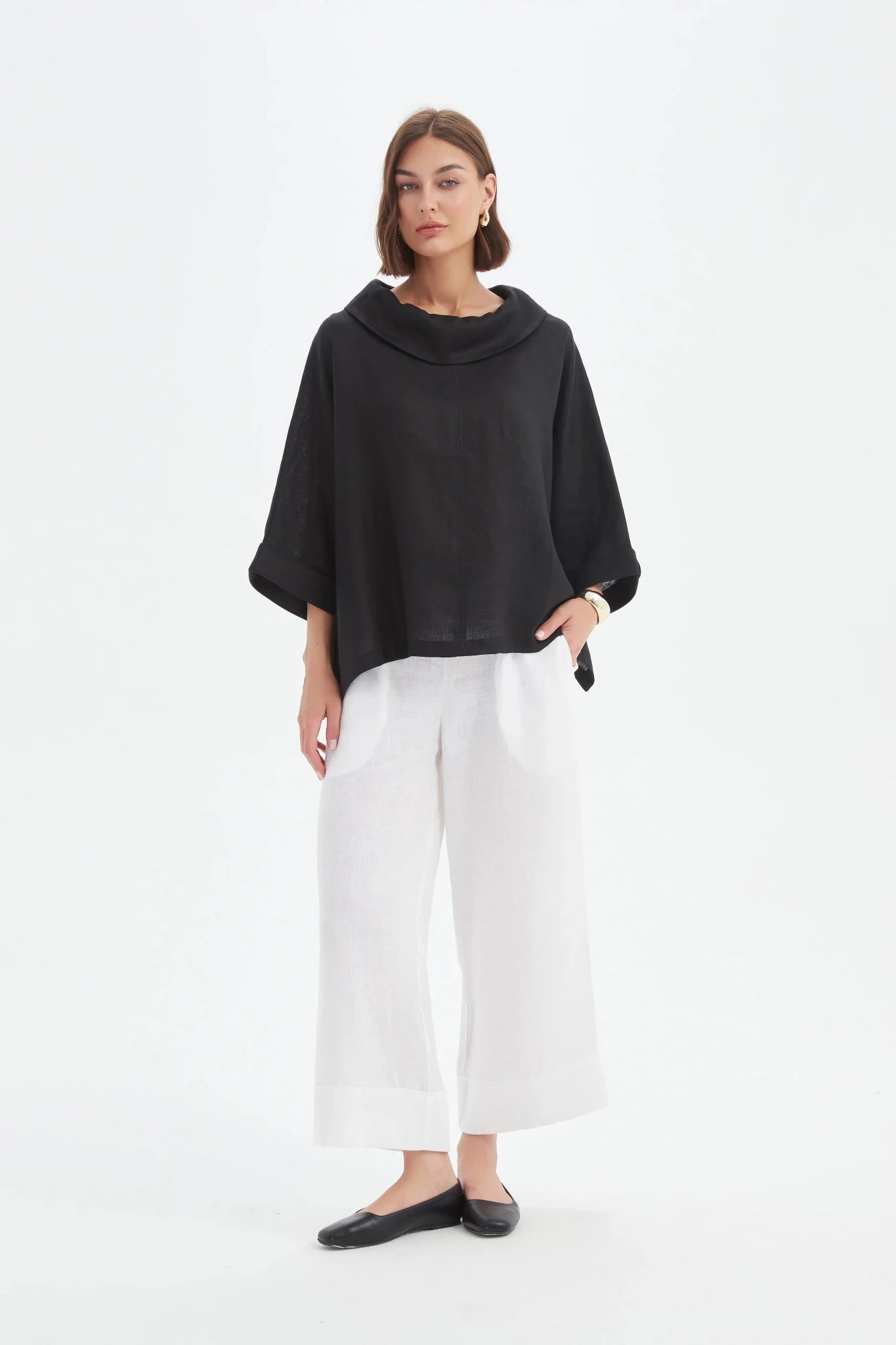 picture of Tirelli Funnel Neck Linen Boxy Top - Black - Number Two - womens - fashion - clothing - Tirelli 4