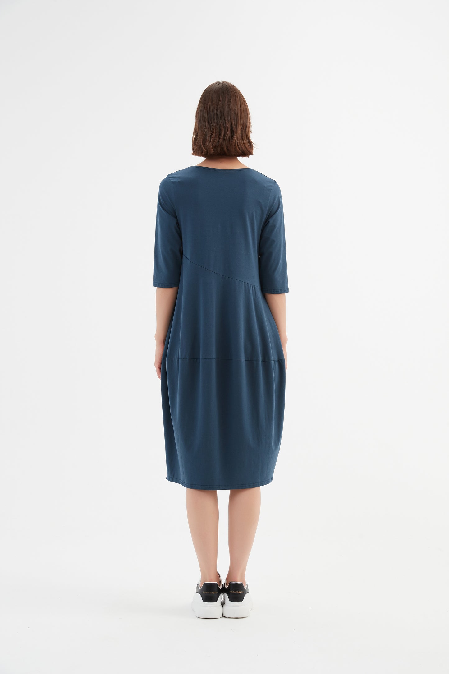Tirelli V Neck Diagonal Seam Dress Teal