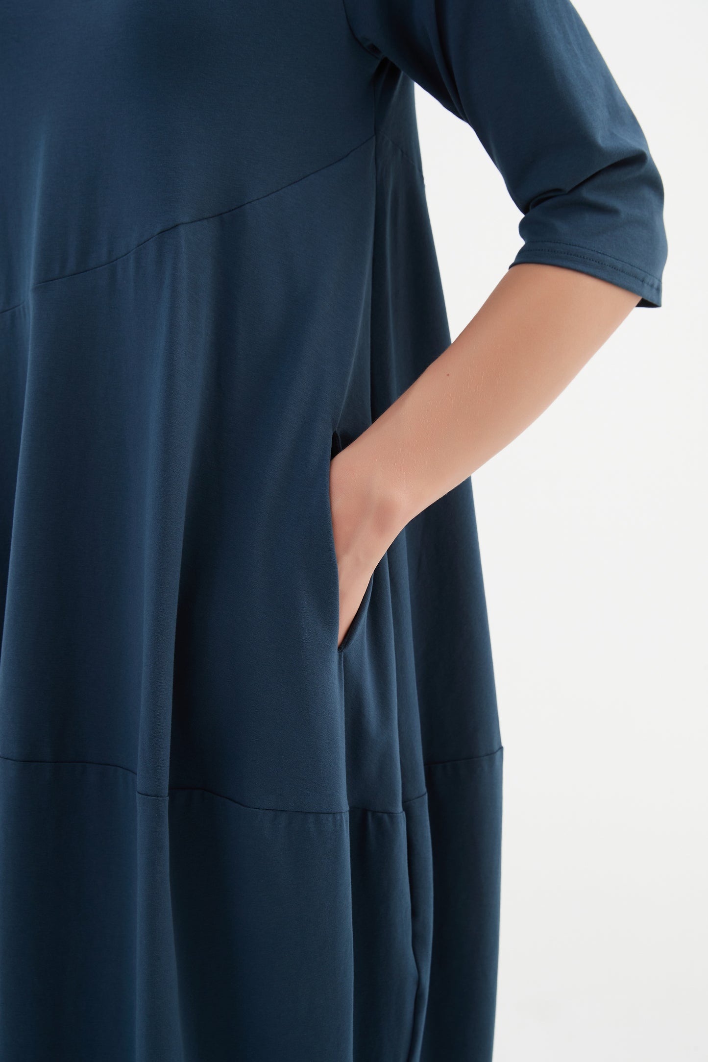 Tirelli V Neck Diagonal Seam Dress Teal