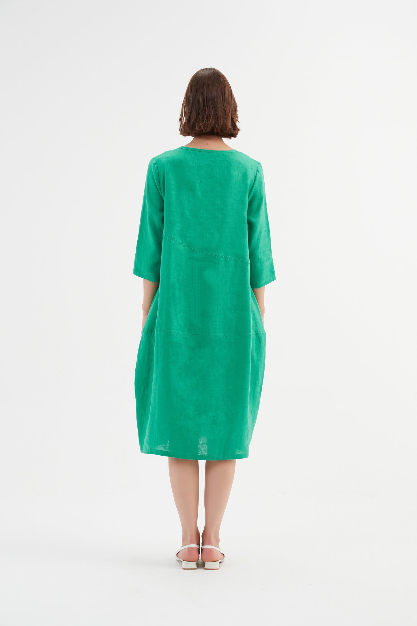 Tirelli Diagonal Seam Linen Dress Cool Green