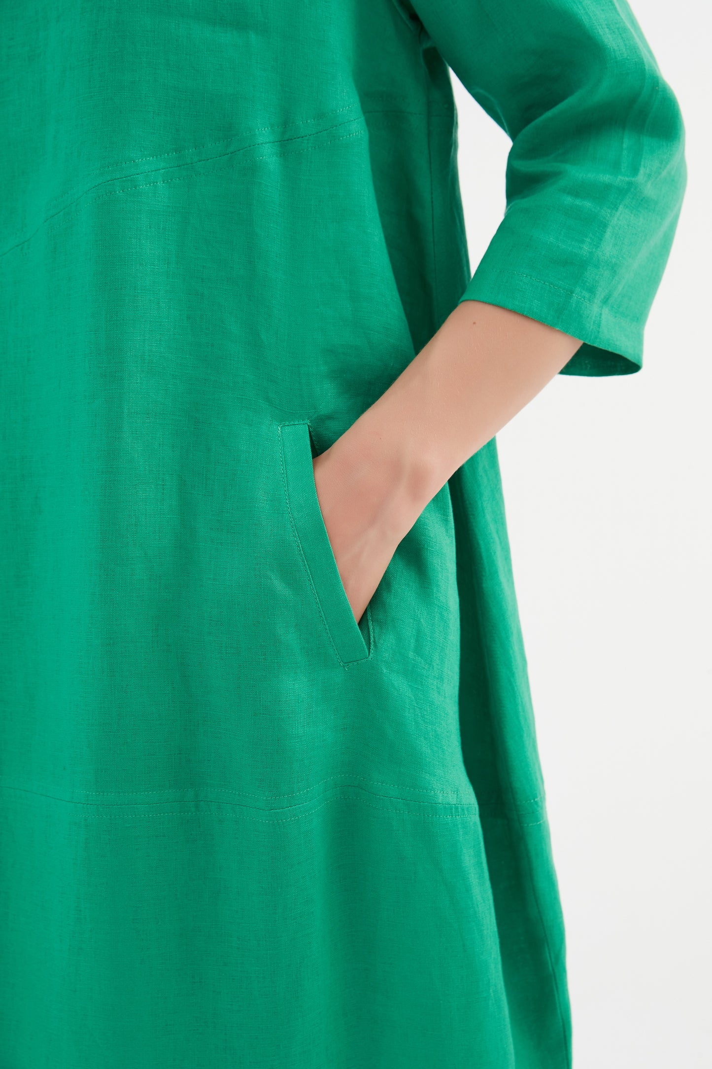 Tirelli Diagonal Seam Linen Dress Cool Green