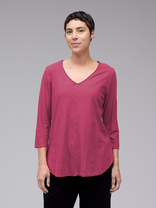 picture of Cut Loose 3/4 Sleeve V Neck Top - Rhubarb - Number Two - womens - fashion - clothing - Cut Loose 1