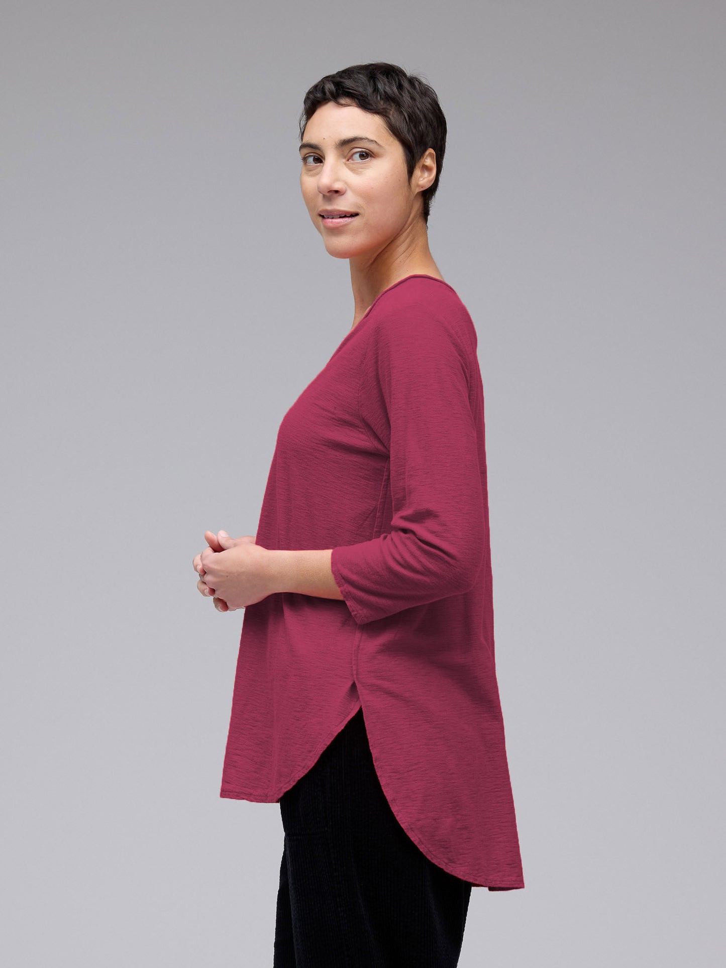 picture of Cut Loose 3/4 Sleeve V Neck Top - Rhubarb - Number Two - womens - fashion - clothing - Cut Loose 2