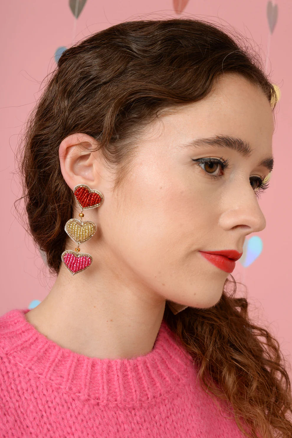 My Doris Beaded Earring - Triple Heart