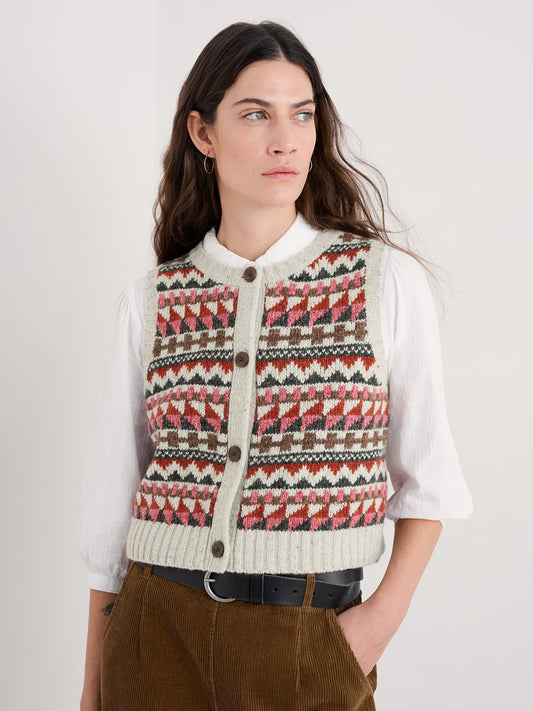 picture of Seasalt Dawson Pick Vest Fairisle - Zig Zag Geo Aran Red Saul - Number Two - womens - fashion - clothing - Seasalt 1