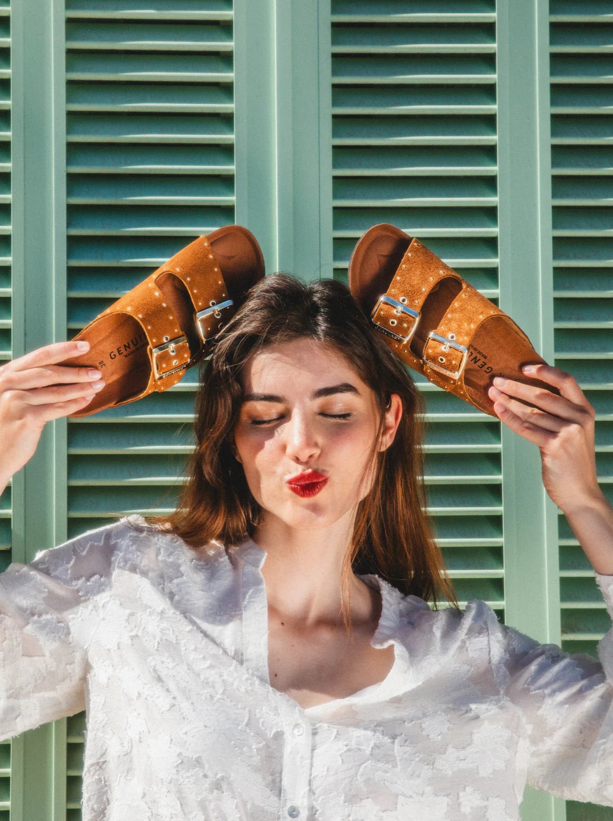 picture of Genuins Honolulu Sandal Tan Suede Studs - Number Two - womens - fashion - Footwear - Genuins 2