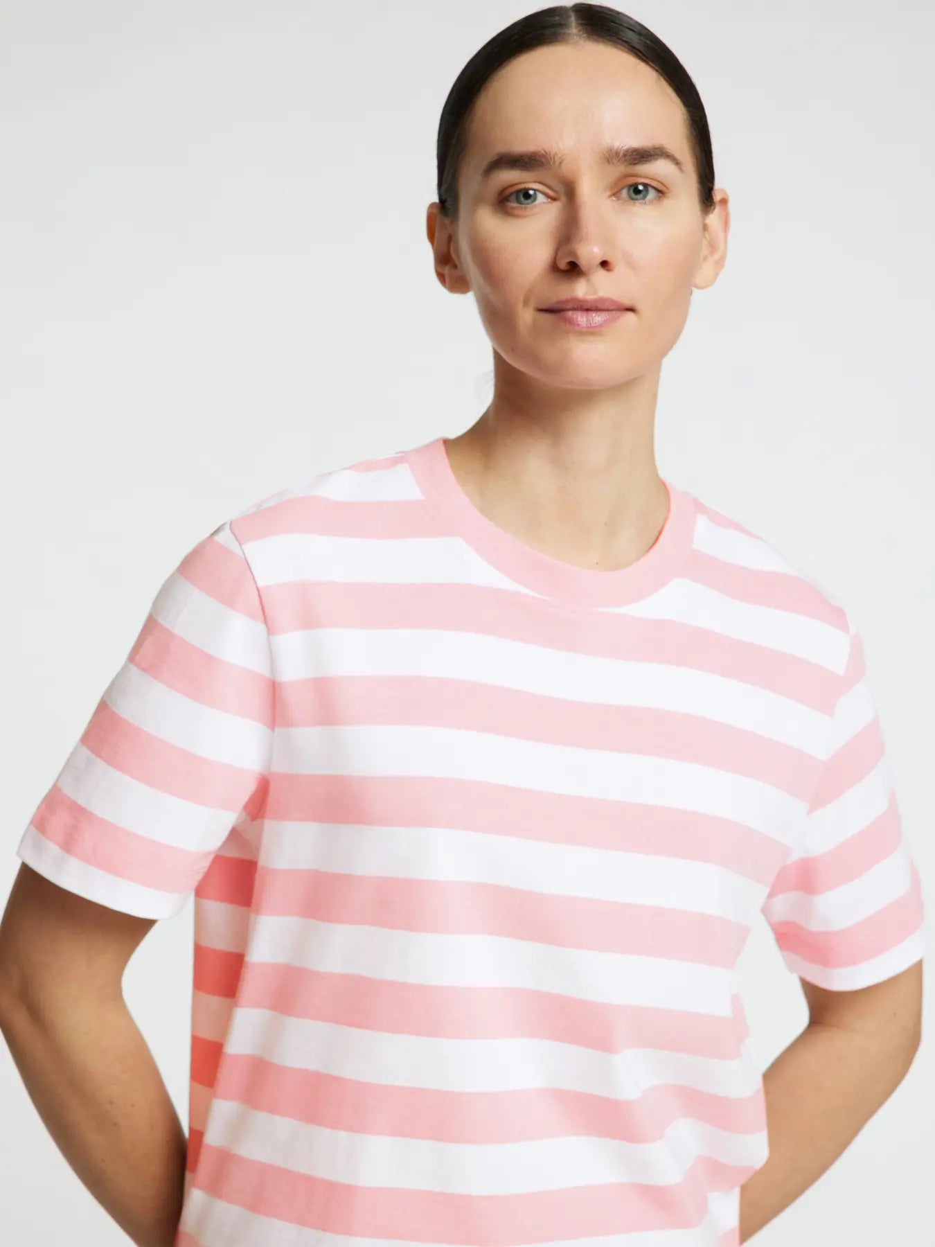 Selected Femme Essential SS Striped Boxy Tee Bleached Mauve White Stripe