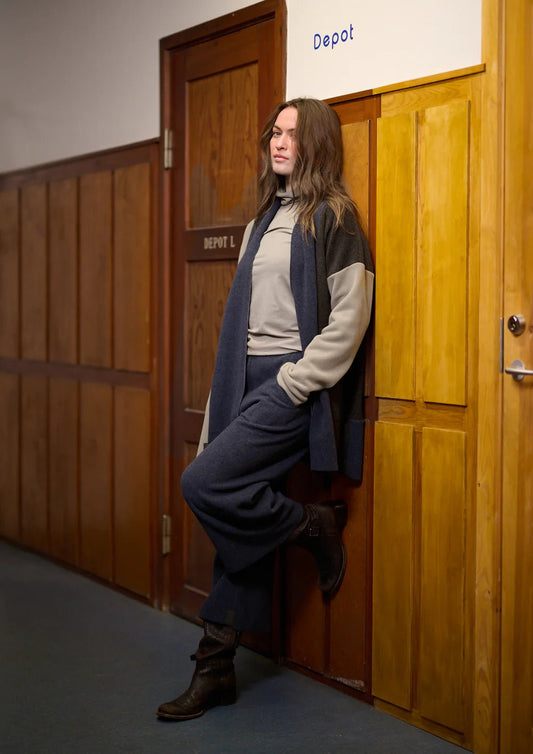 picture of Henriette Steffensen Cropped Flare Trouser - Evening Blue - Number Two - womens  clothing - Henriette Steffensen 1