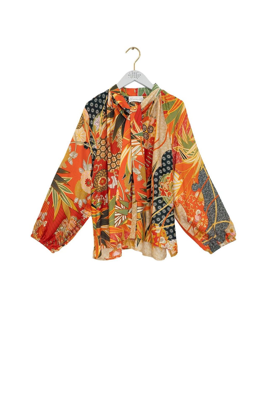 One Hundred Stars Pussy Bow Blouse Fans Scarlet - Number TwoclothingOne Hundred Stars