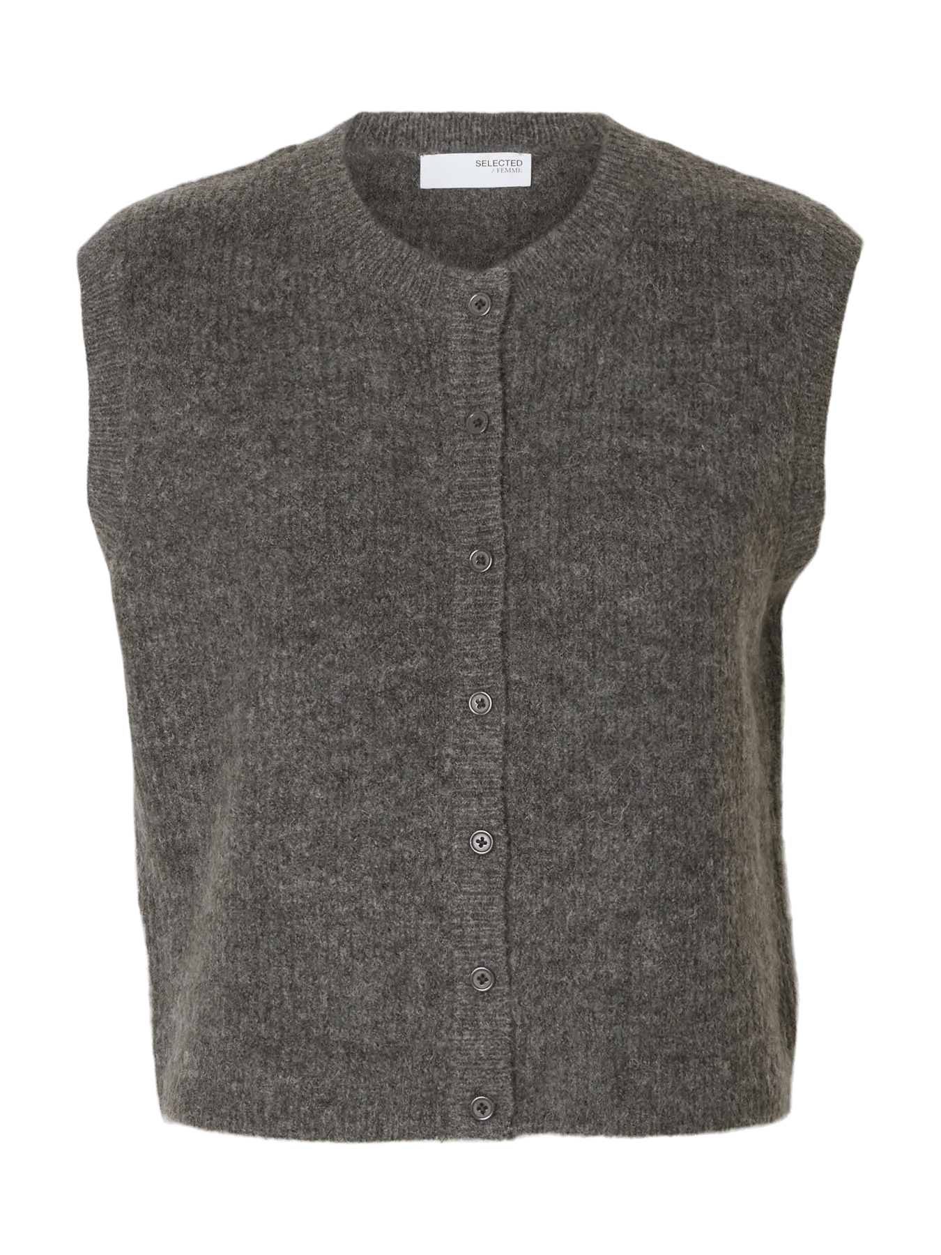 picture of Selected Femme Lulu Button Vest Wool Blend Knit - Medium Grey Melange - Number Two - womens - fashion