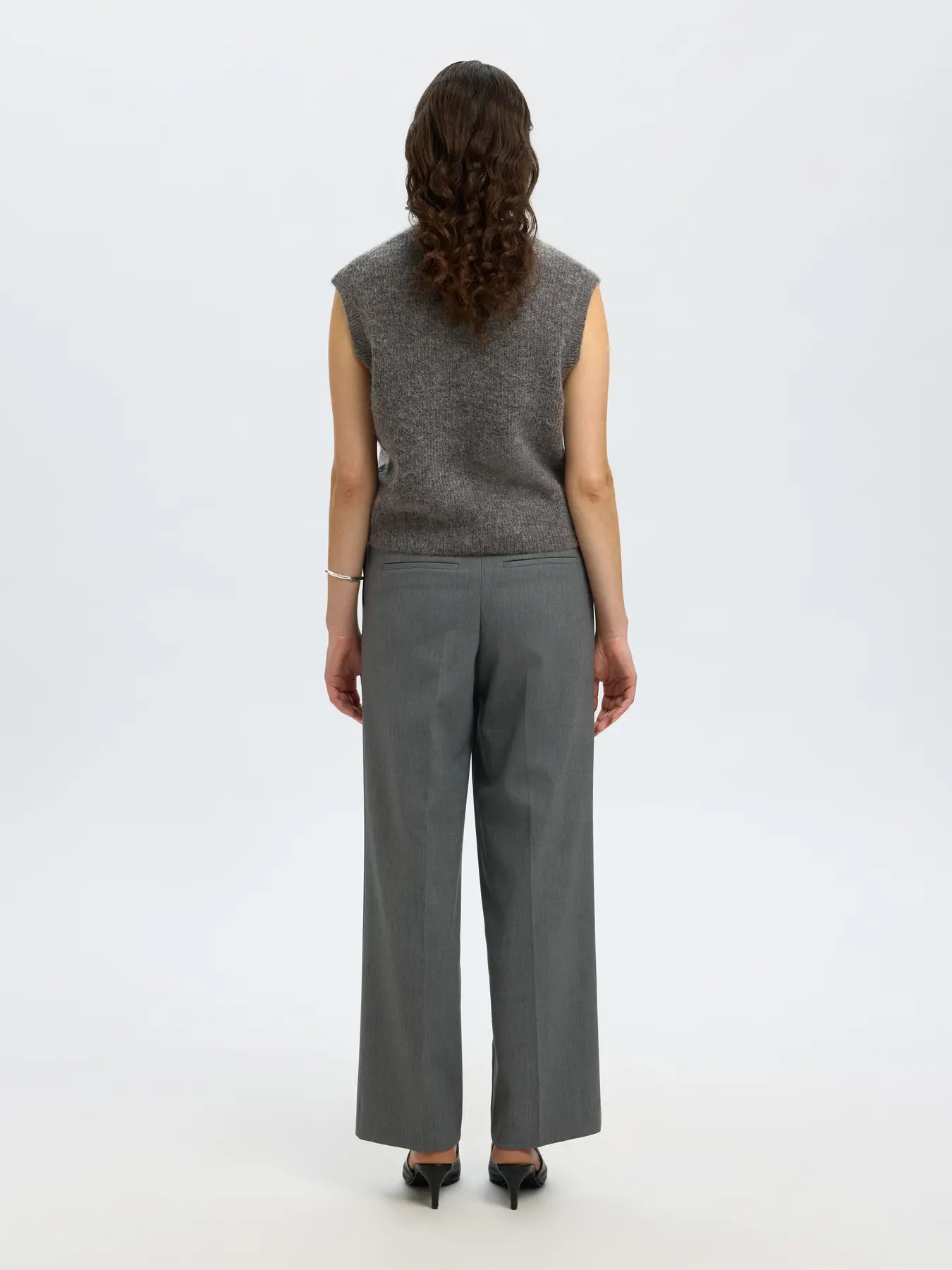 picture of Selected Femme Lulu Button Vest Wool Blend Knit - Medium Grey Melange - Number Two - womens - fashion