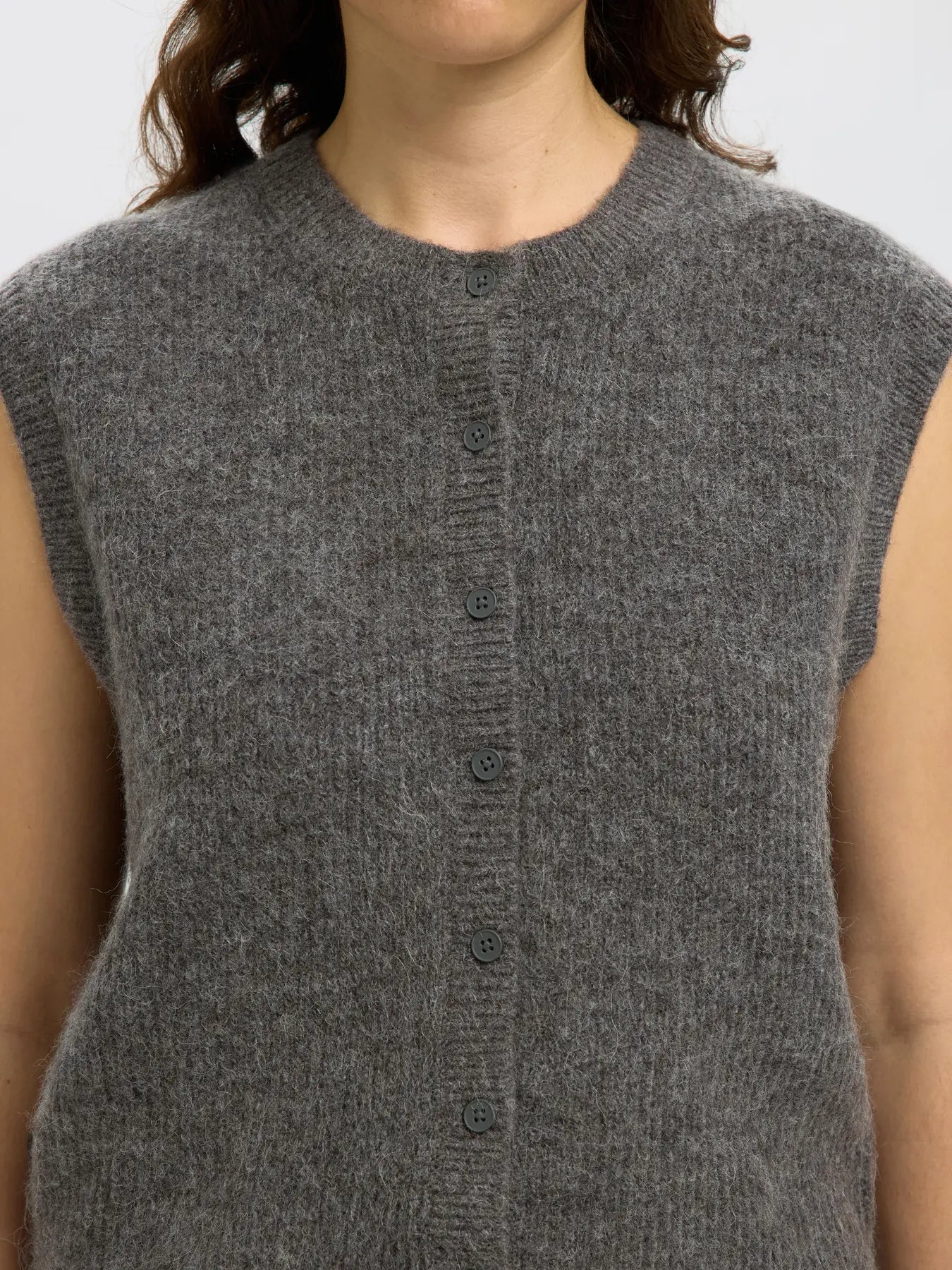 picture of Selected Femme Lulu Button Vest Wool Blend Knit - Medium Grey Melange - Number Two - womens - fashion