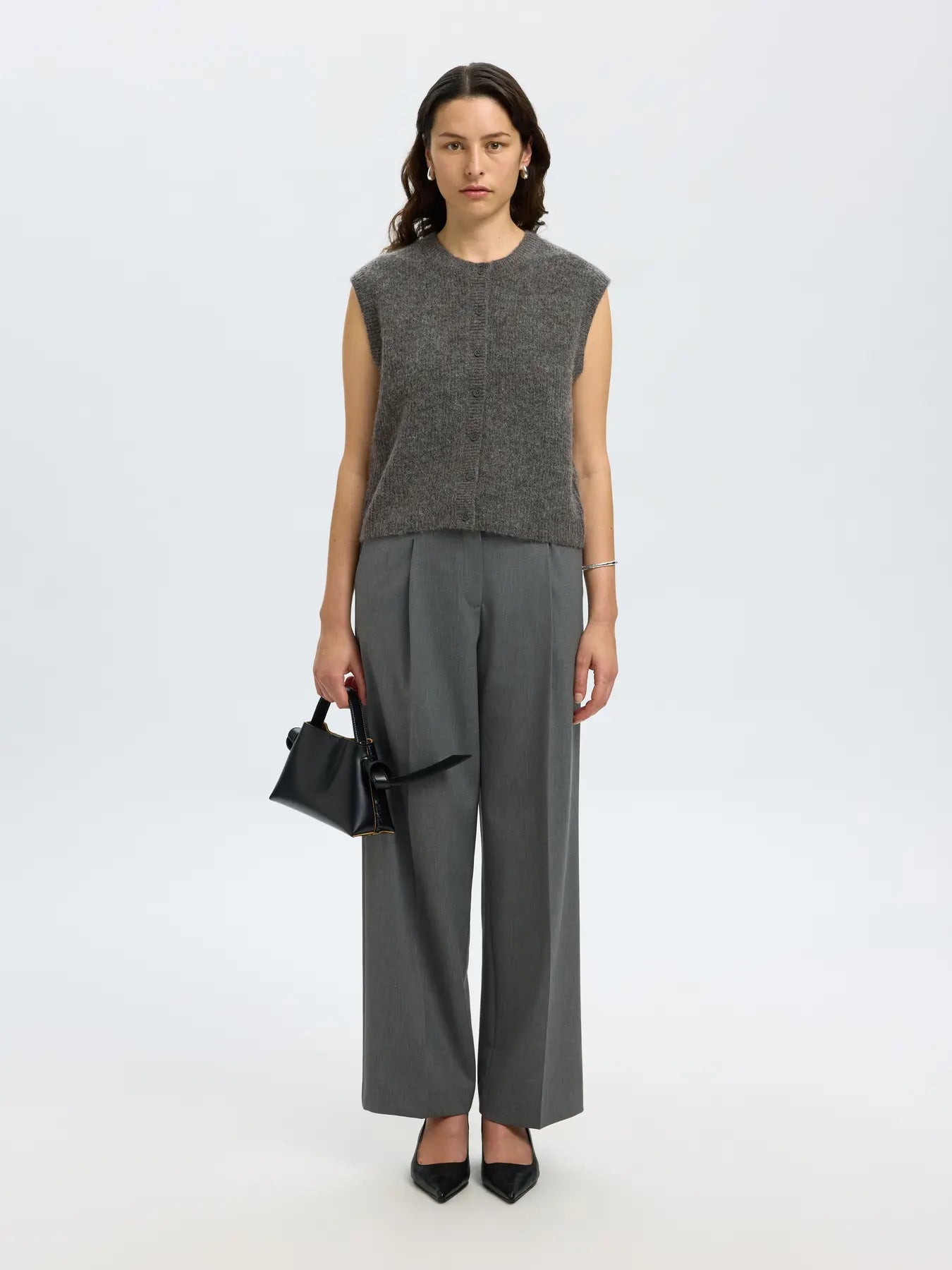 picture of Selected Femme Lulu Button Vest Wool Blend Knit - Medium Grey Melange - Number Two - womens - fashion