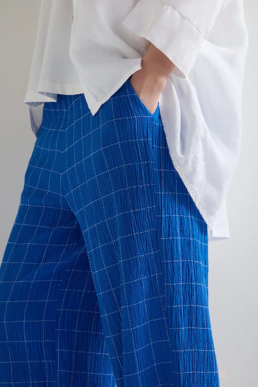 Sahara Stitched Grid Check Bubble Trouser Periwinkle Blue White