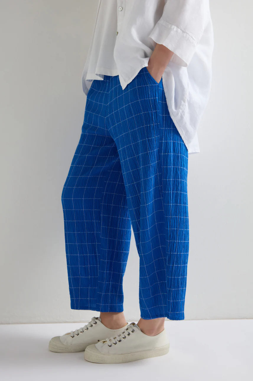 Sahara Stitched Grid Check Bubble Trouser Periwinkle Blue White