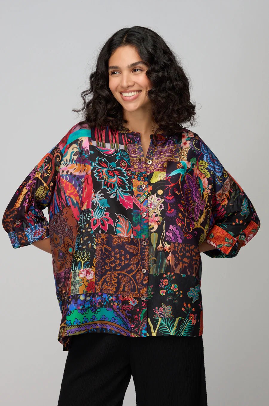 picture of Sahara Winter Patchwork Silk Shirt - Multi - Number Two - womens - fashion - clothing - Sahara 3