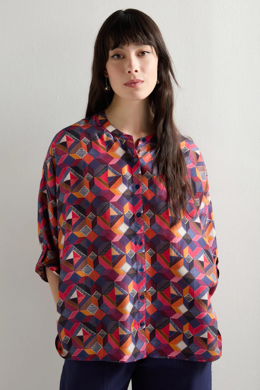 Sahara Small Stitched Squares Silk Shirt Multi