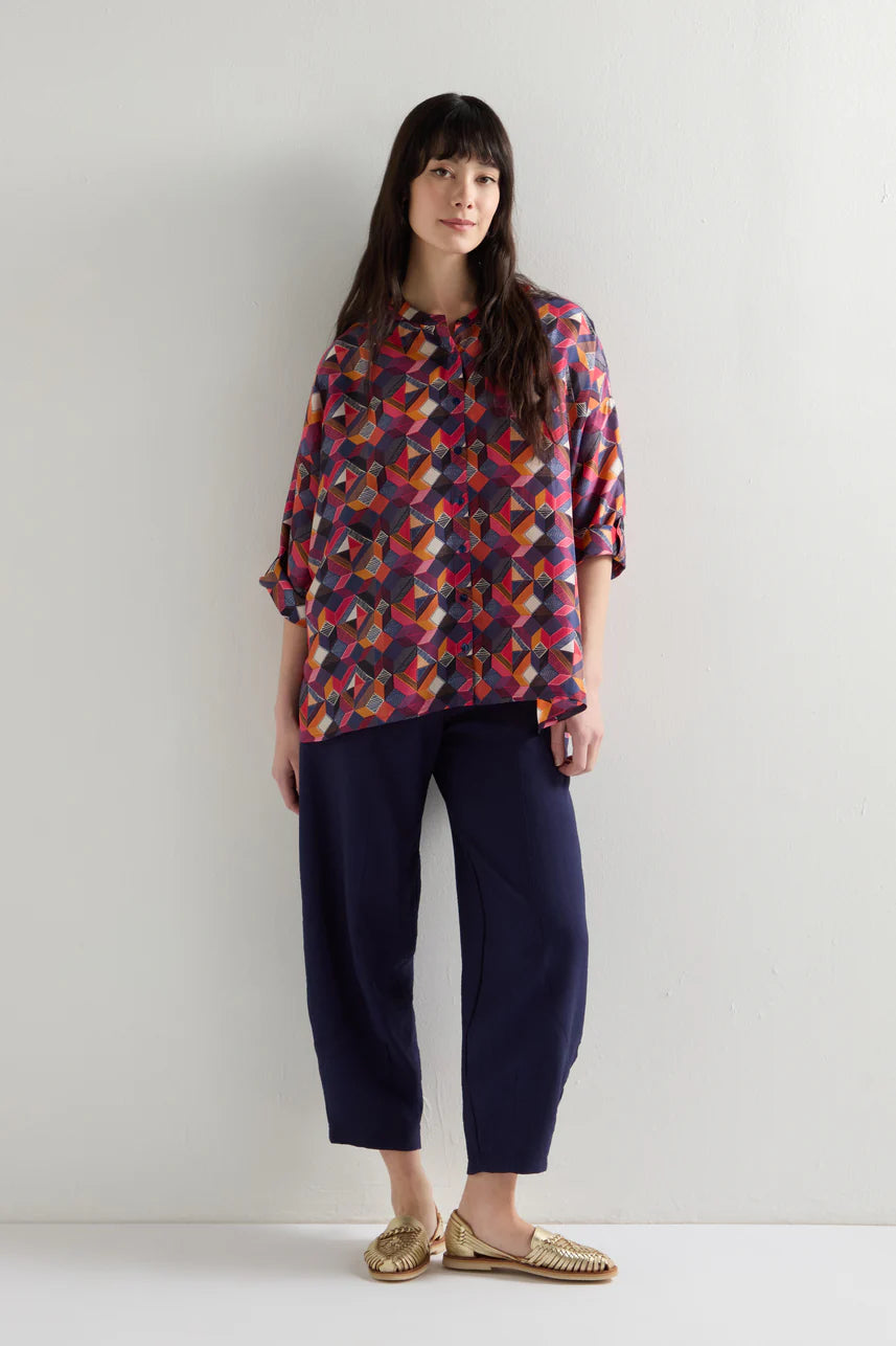 Sahara Small Stitched Squares Silk Shirt Multi