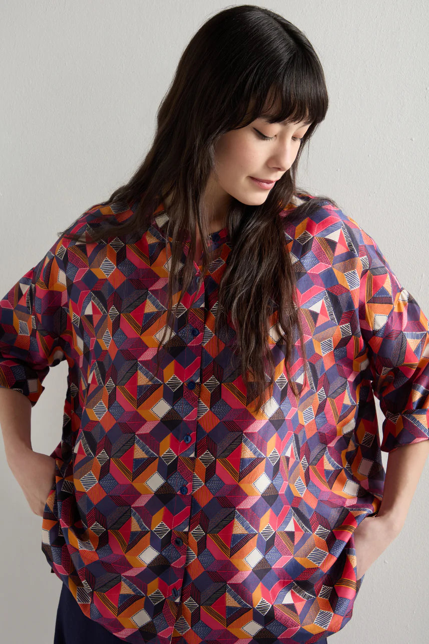 Sahara Small Stitched Squares Silk Shirt Multi