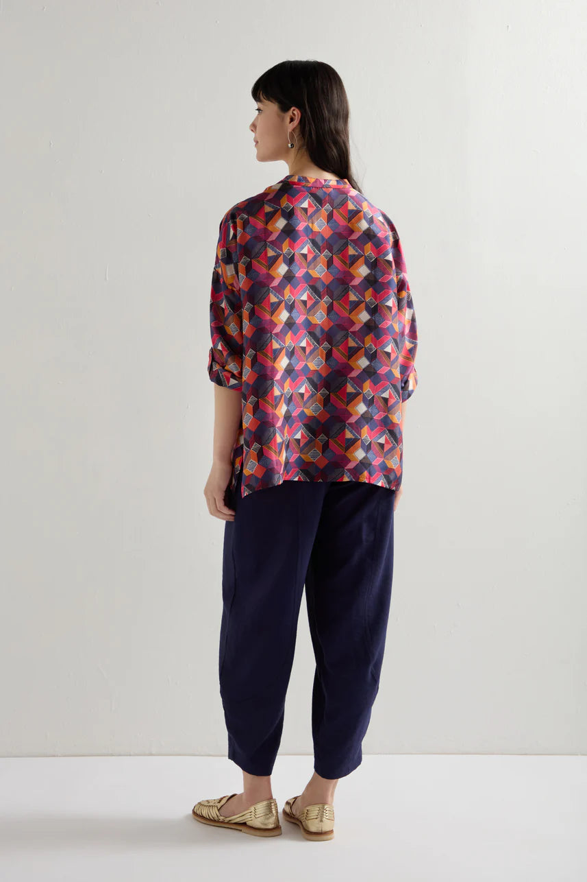 Sahara Small Stitched Squares Silk Shirt Multi