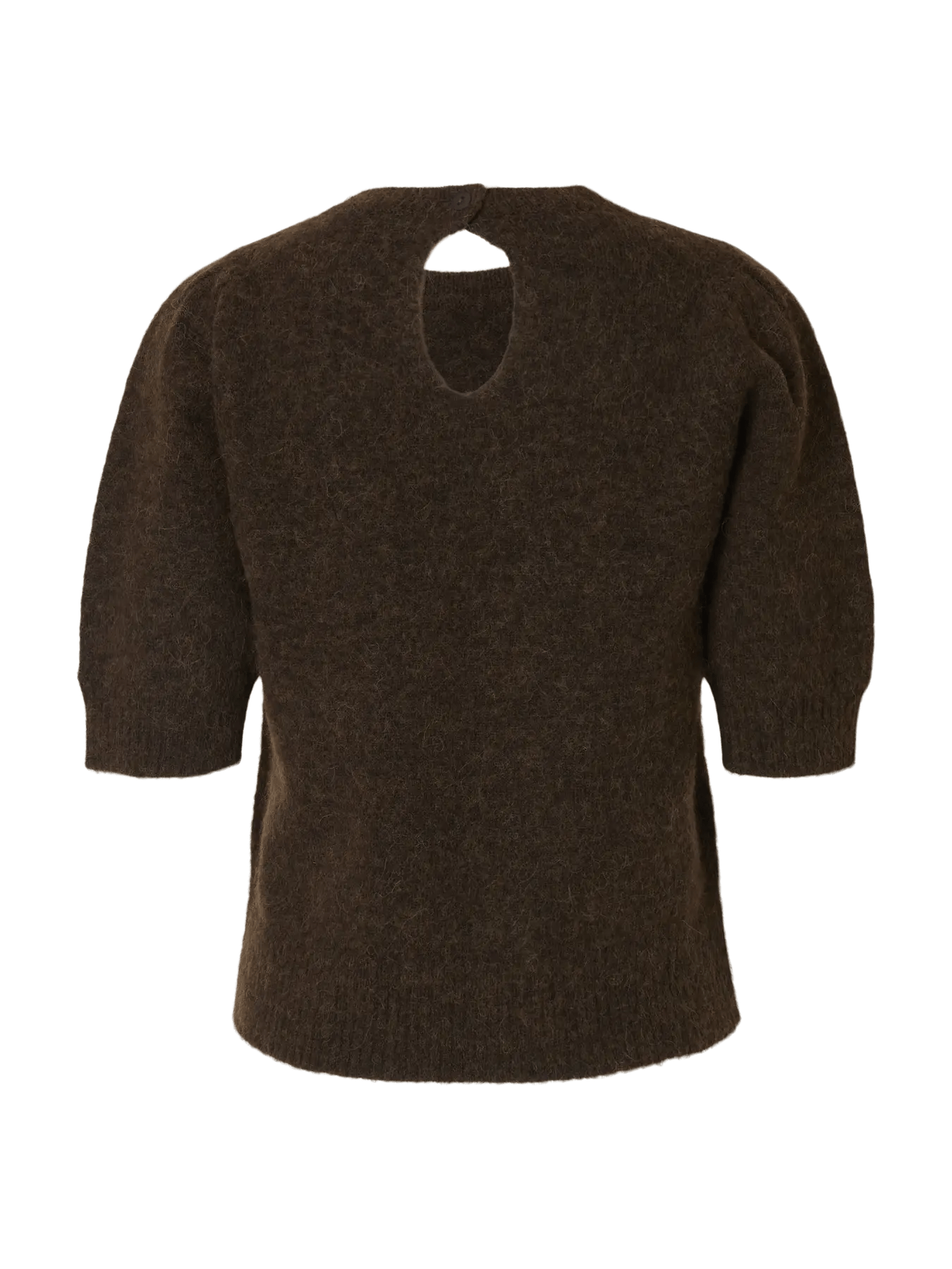 picture of Selected Femme Lulu Short Sleeve Open Back Wool Blend Knit - Delicioso Chocolate Melange - Number Two - womens