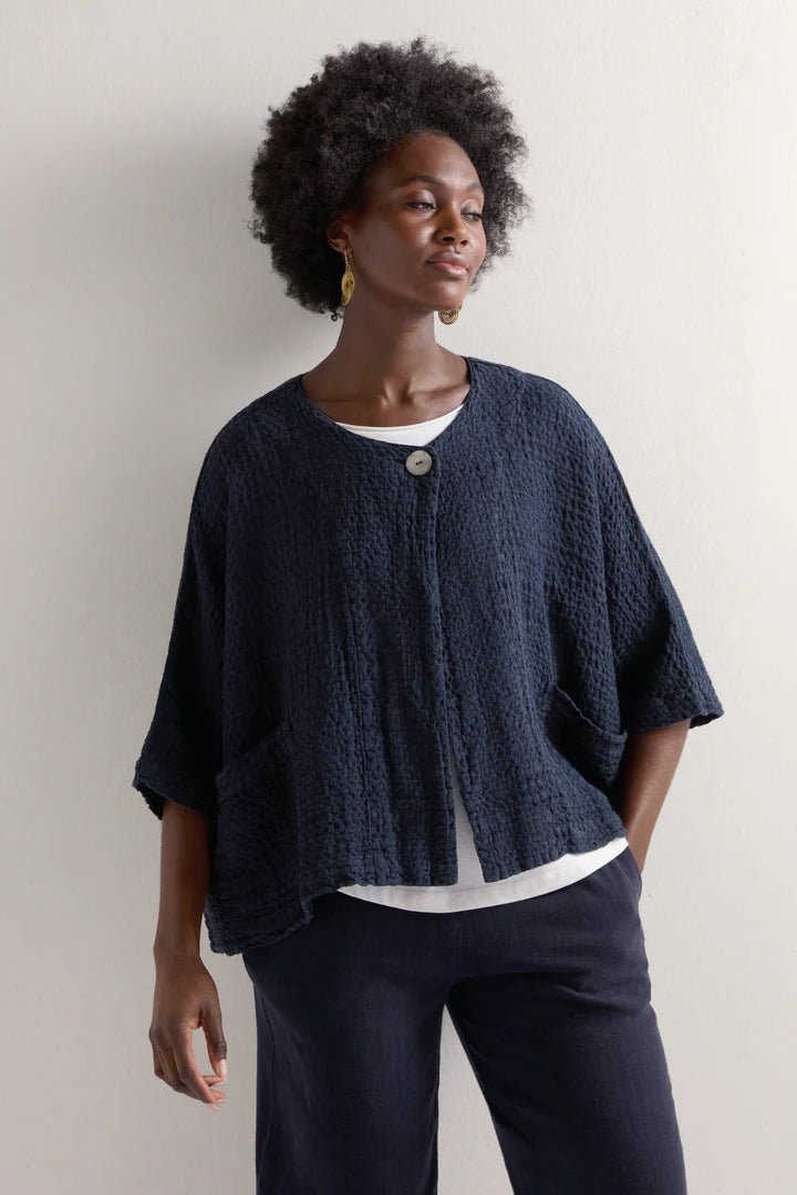 Sahara Waffle Linen Boxy Jacket Night
