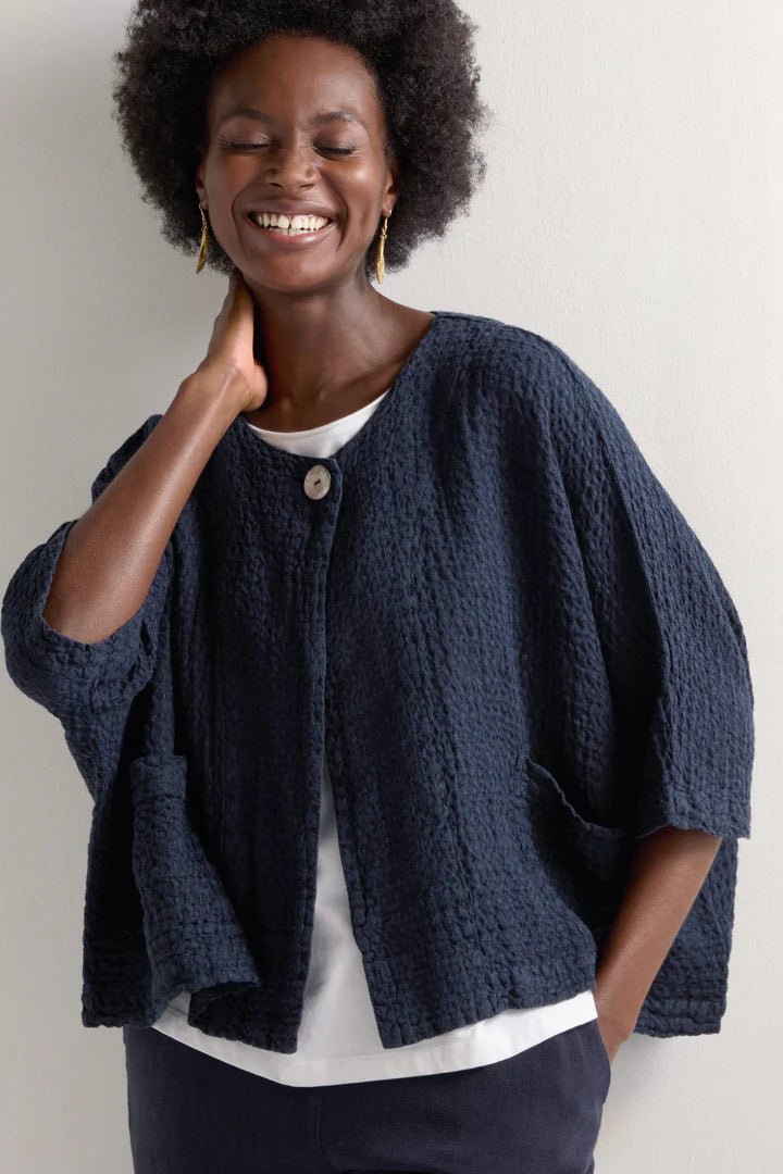 Sahara Waffle Linen Boxy Jacket Night