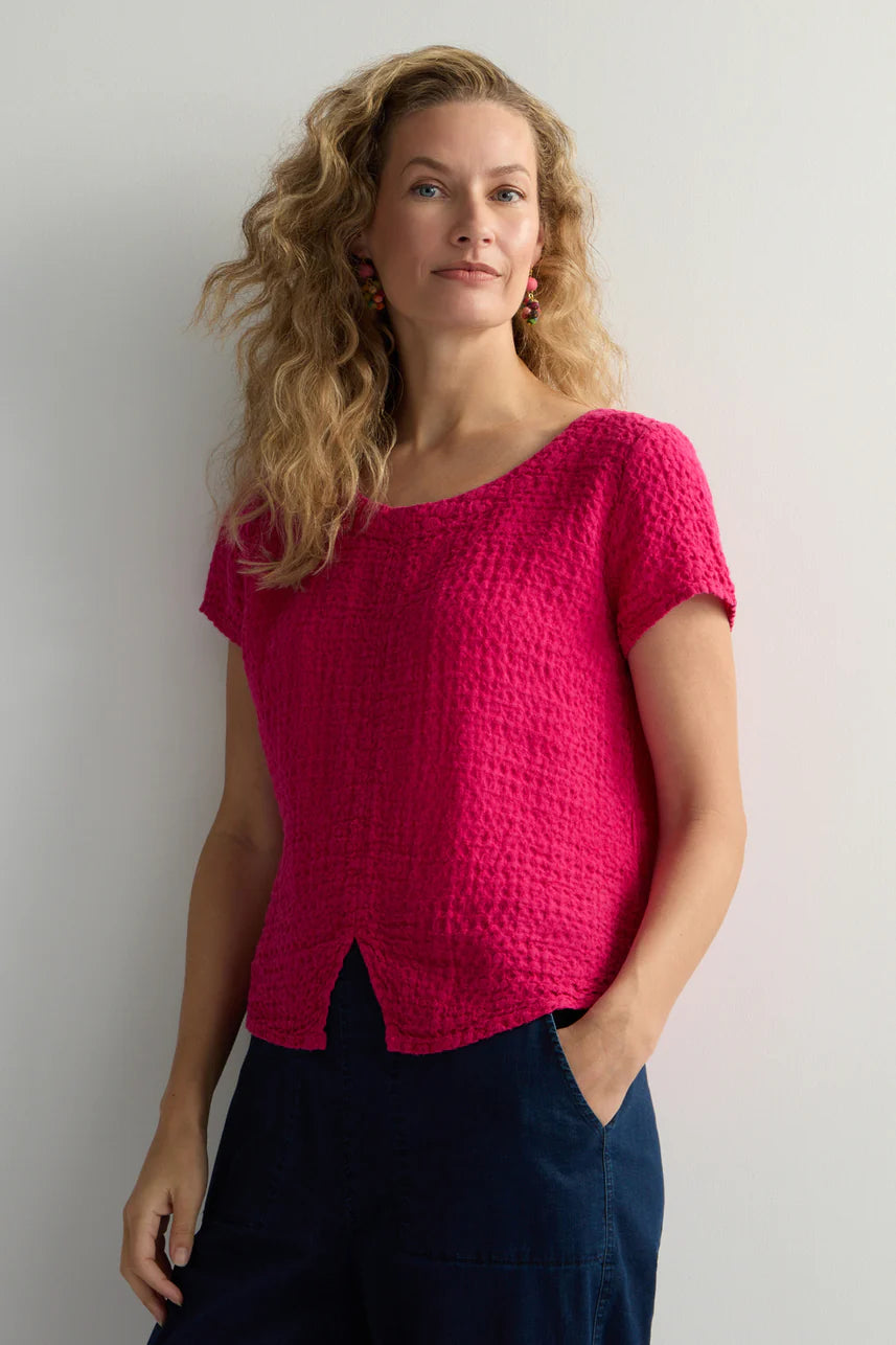 Sahara Waffle Linen Top Magenta