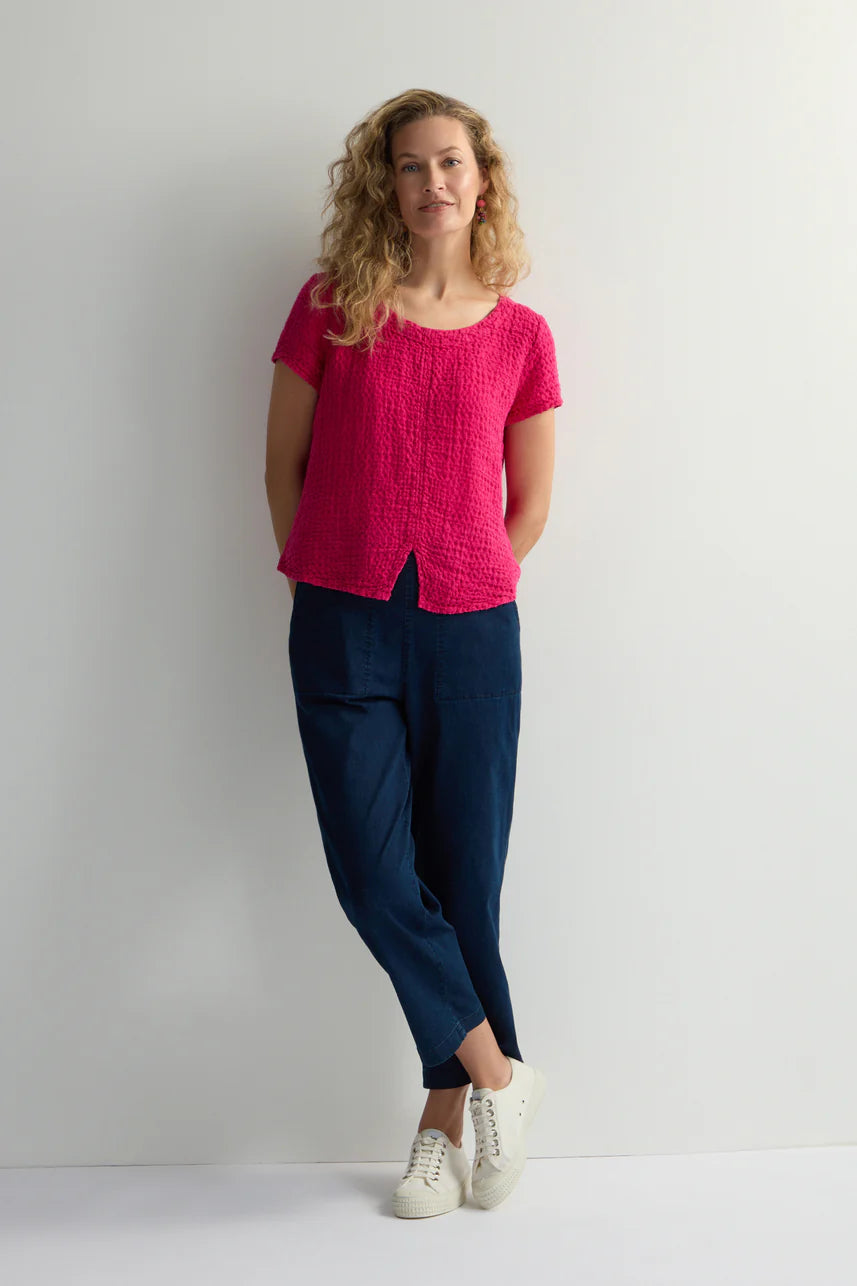 Sahara Waffle Linen Top Magenta
