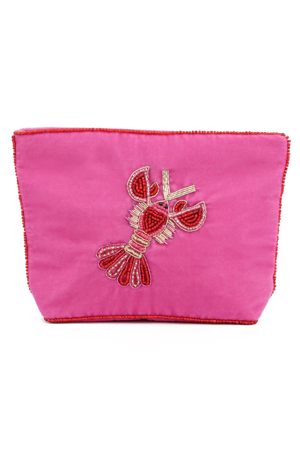 My Doris Medium Velvet Beaded Pouch - Lobster Love