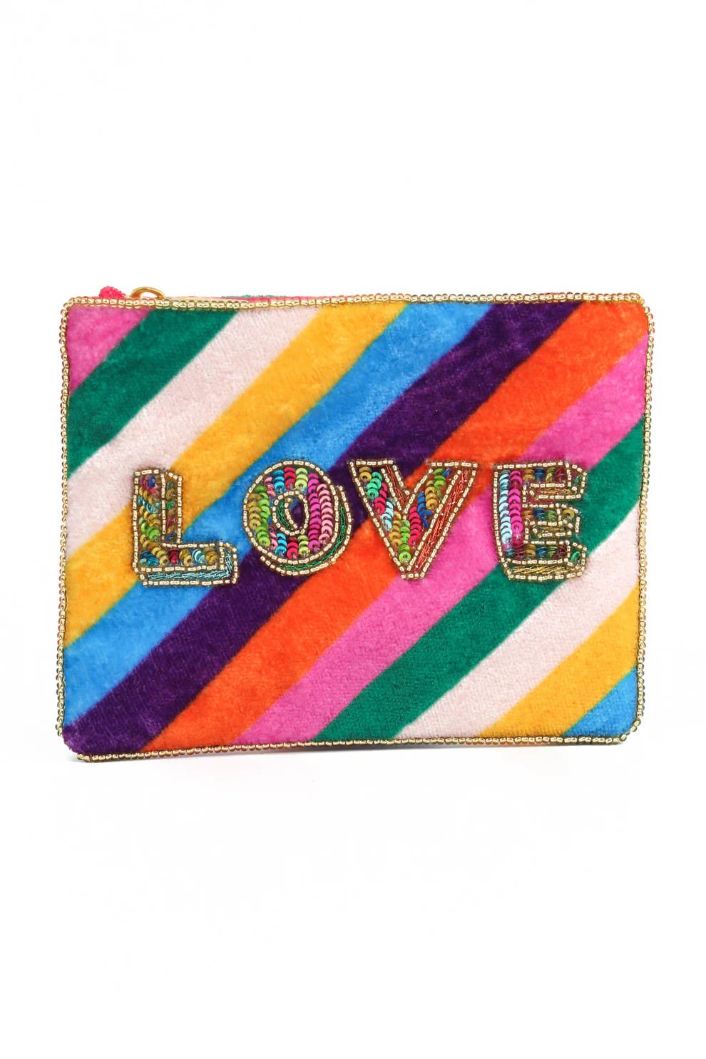 picture of My Doris Small Velvet Beaded Pouch - Rainbow Stripe Love - Number Two - womens - fashion - accessories - My Doris 1