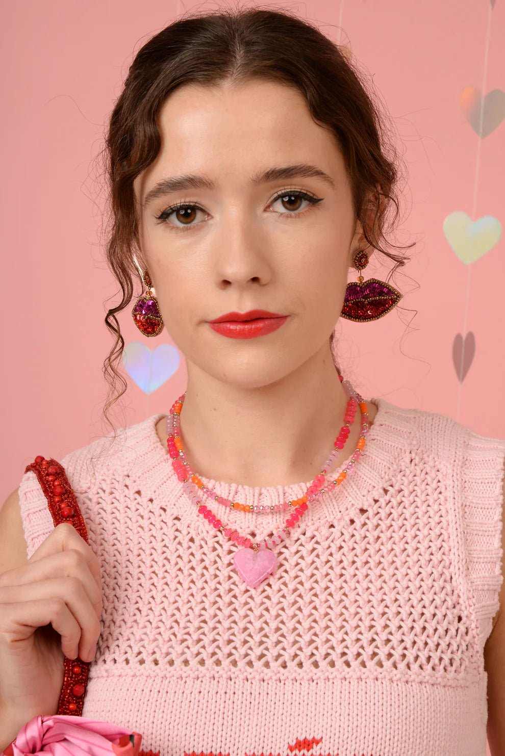 picture of My Doris Glass Beaded Necklace - Pink Heart Charm Pendant - Number Two - womens - fashion - accessories - My Doris 2
