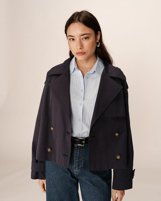 picture of Grace & Mila Printemps Short Trench Coat Marine - Number Two - womens - fashion - ethical - clothing -Grace & Mila