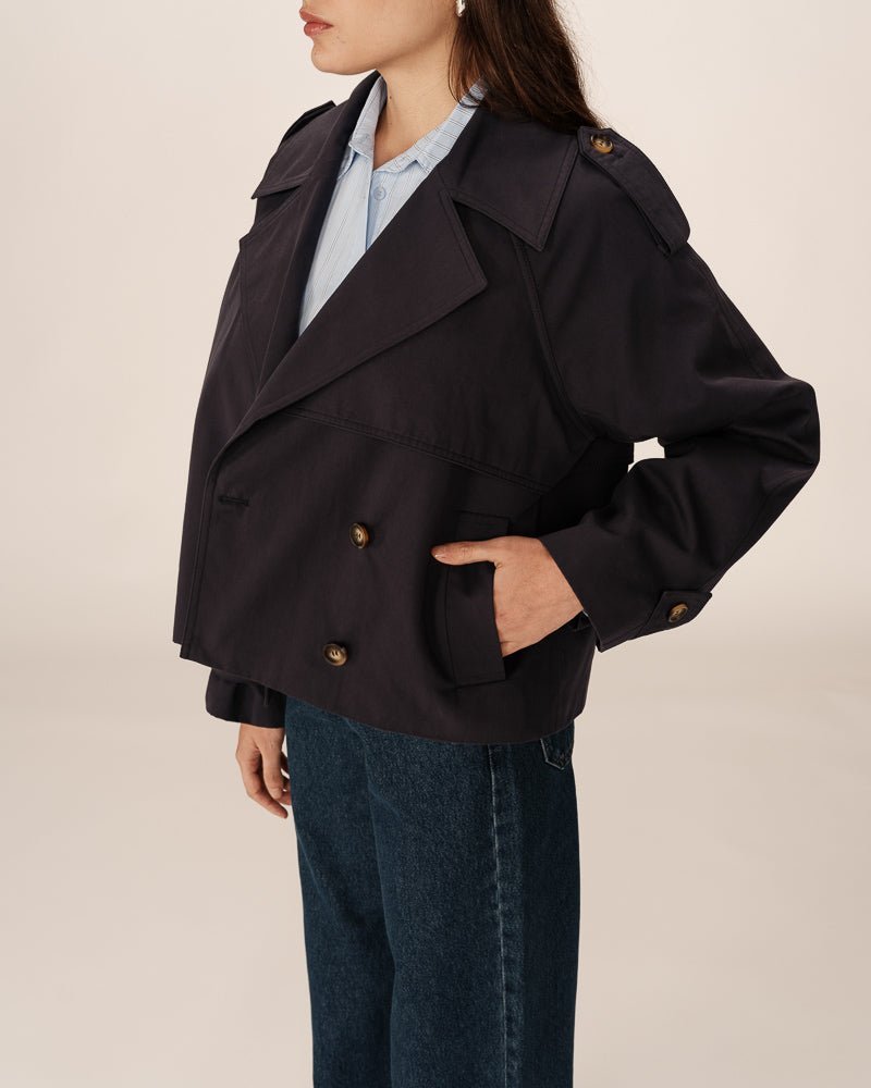 picture of Grace & Mila Printemps Short Trench Coat Marine - Number Two - womens - fashion - ethical - clothing -Grace & Mila