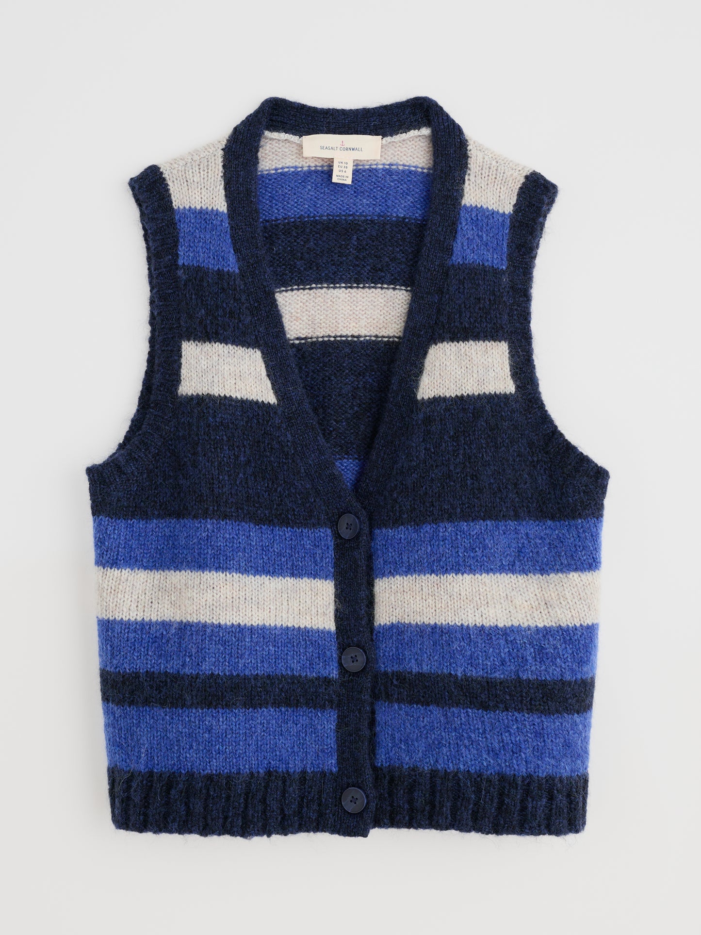 Seasalt Painter Striped Button-Down Vest Contains Mohair Ink Mix