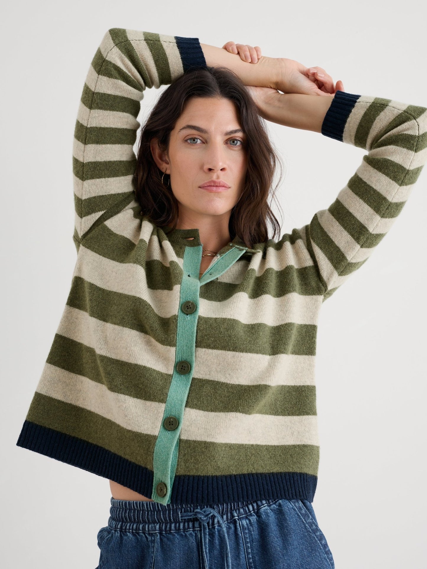 picture of Seasalt Pinwell Striped Cardigan - Bright Shape Light Olive Mix - Number Two - womens - fashion - clothing - Seasalt 2