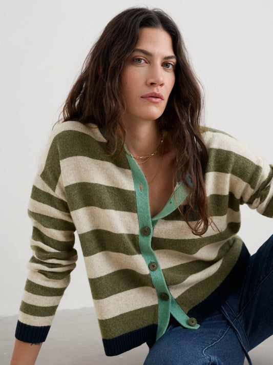 picture of Seasalt Pinwell Striped Cardigan - Bright Shape Light Olive Mix - Number Two - womens - fashion - clothing - Seasalt 1