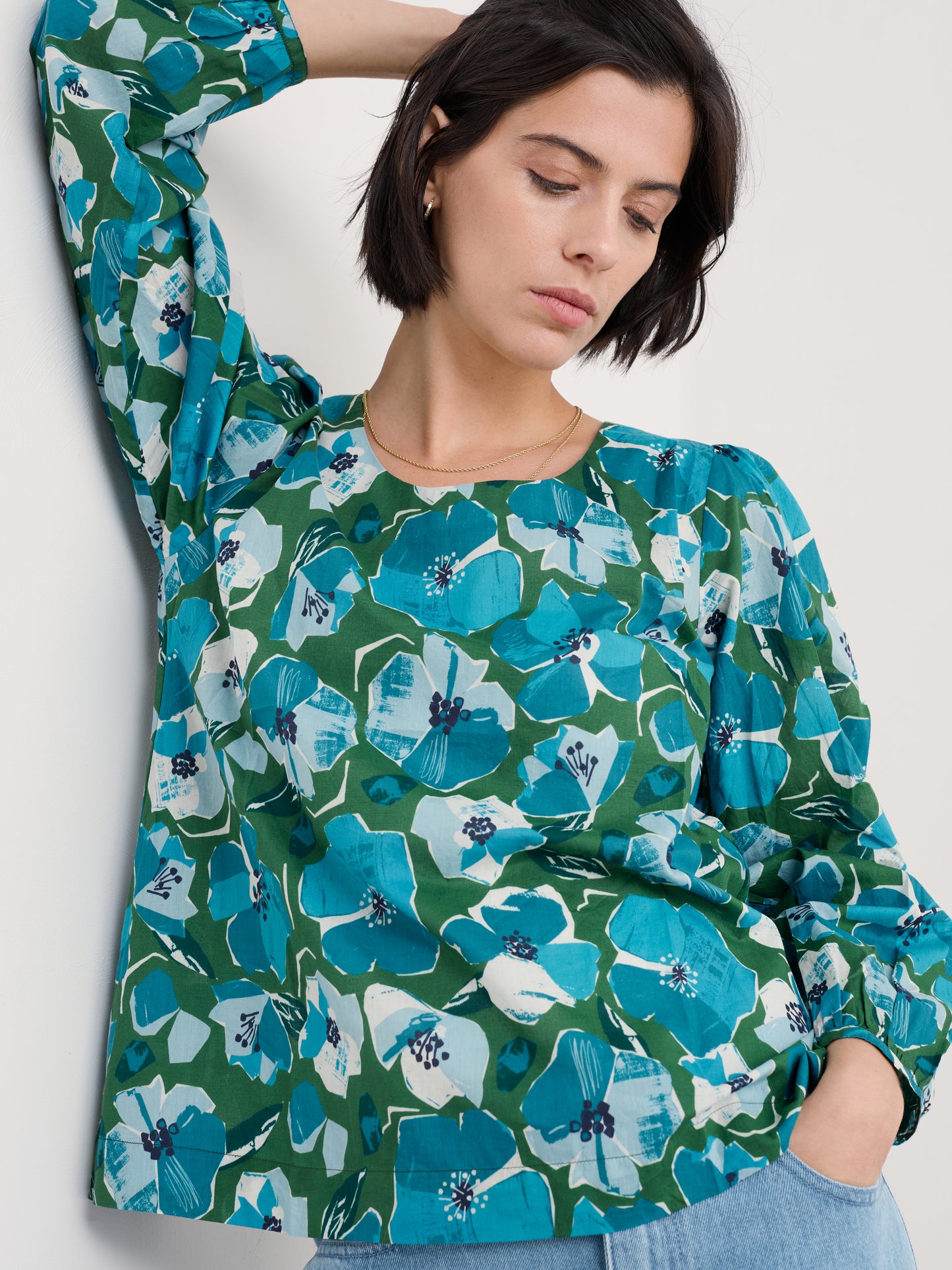 Seasalt Quill Top Organic Cotton Paper Hellebores Forest Green