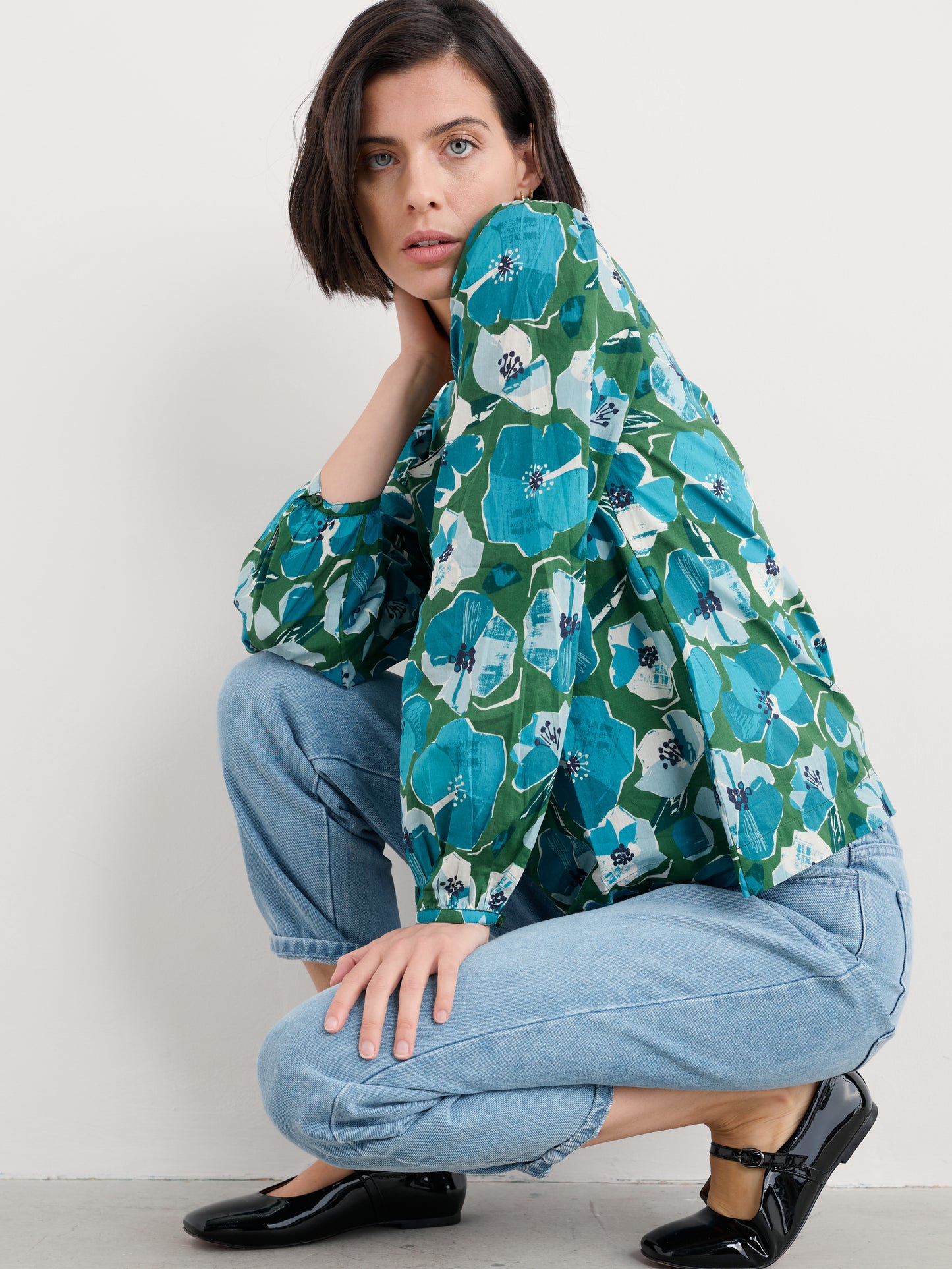 Seasalt Quill Top Organic Cotton Paper Hellebores Forest Green