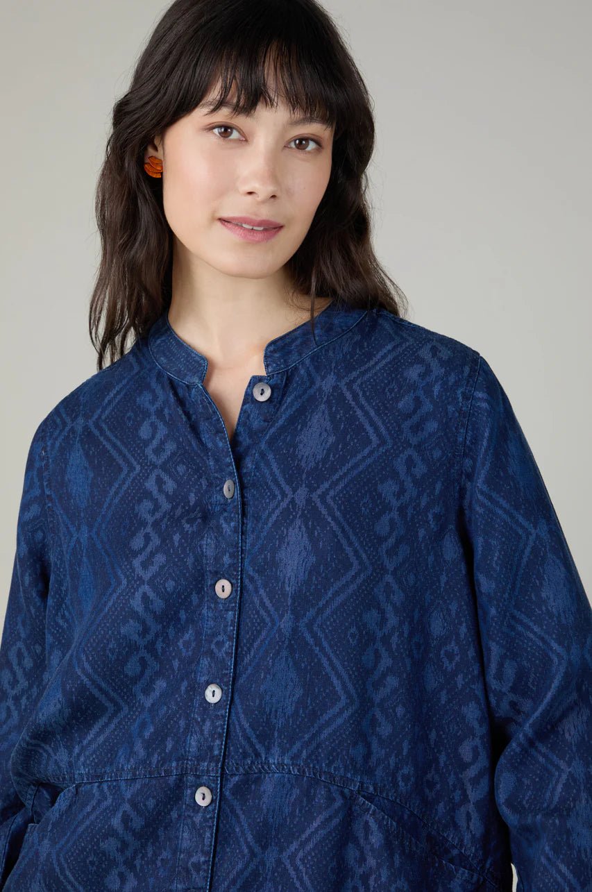 picture of Sahara Diamond Patchwork Print Shirt - Denim - Number Two - womens - fashion - ethical - clothing - Sahara