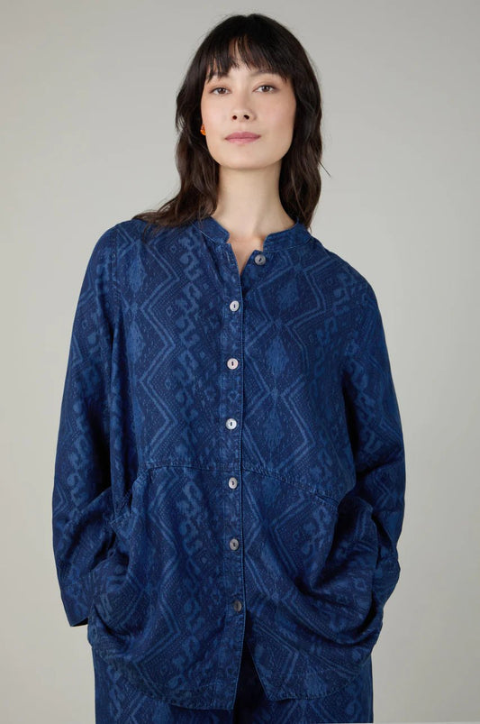 picture of Sahara Diamond Patchwork Print Shirt - Denim - Number Two - womens - fashion - ethical - clothing - Sahara