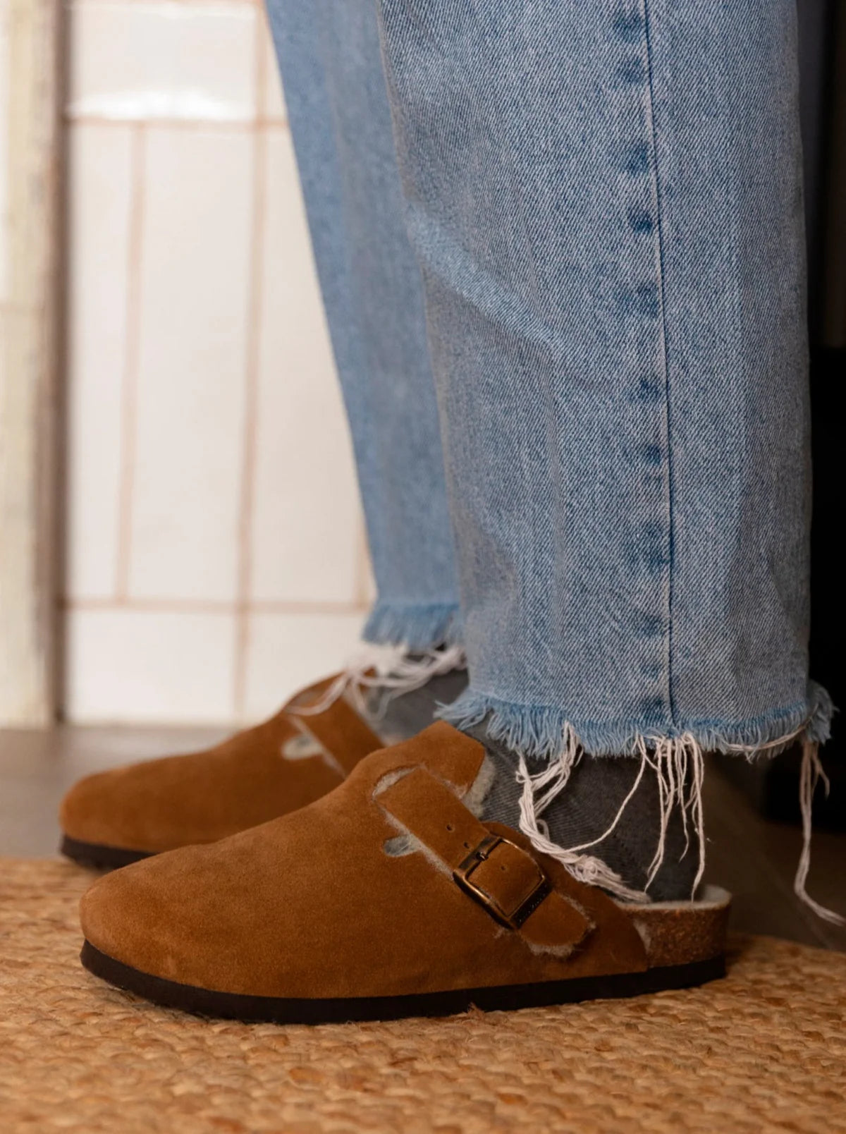 Genuins Riva Suede Wool Clog - Almond